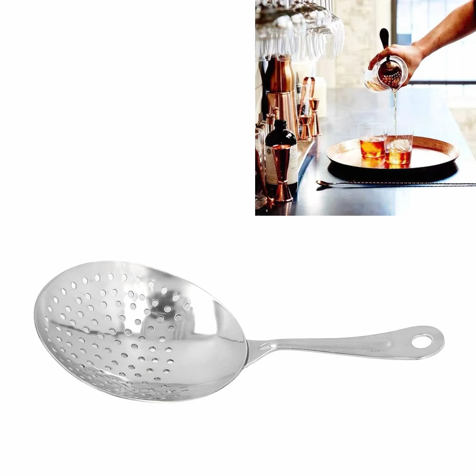 Haofy Sitko Hawthorne Drobna Siatka ze Stali Nierdzewnej 18/8 - Profesjonalne Sitko do Koktajli Zapewniające Płynne Nalewanie, do Użytku Domowego, Barowego, Restauracyjnego i Klubowego (SILVER)