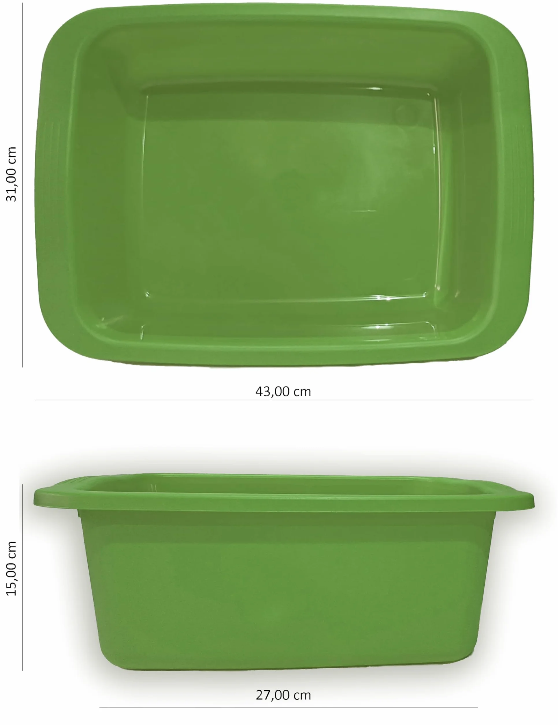 Macchiavelli prostokątna zielona umywalka. Plastikowa miska o pojemności 10L. Wielofunkcyjna taca mierzy 42 x 31 x 15,5 cm