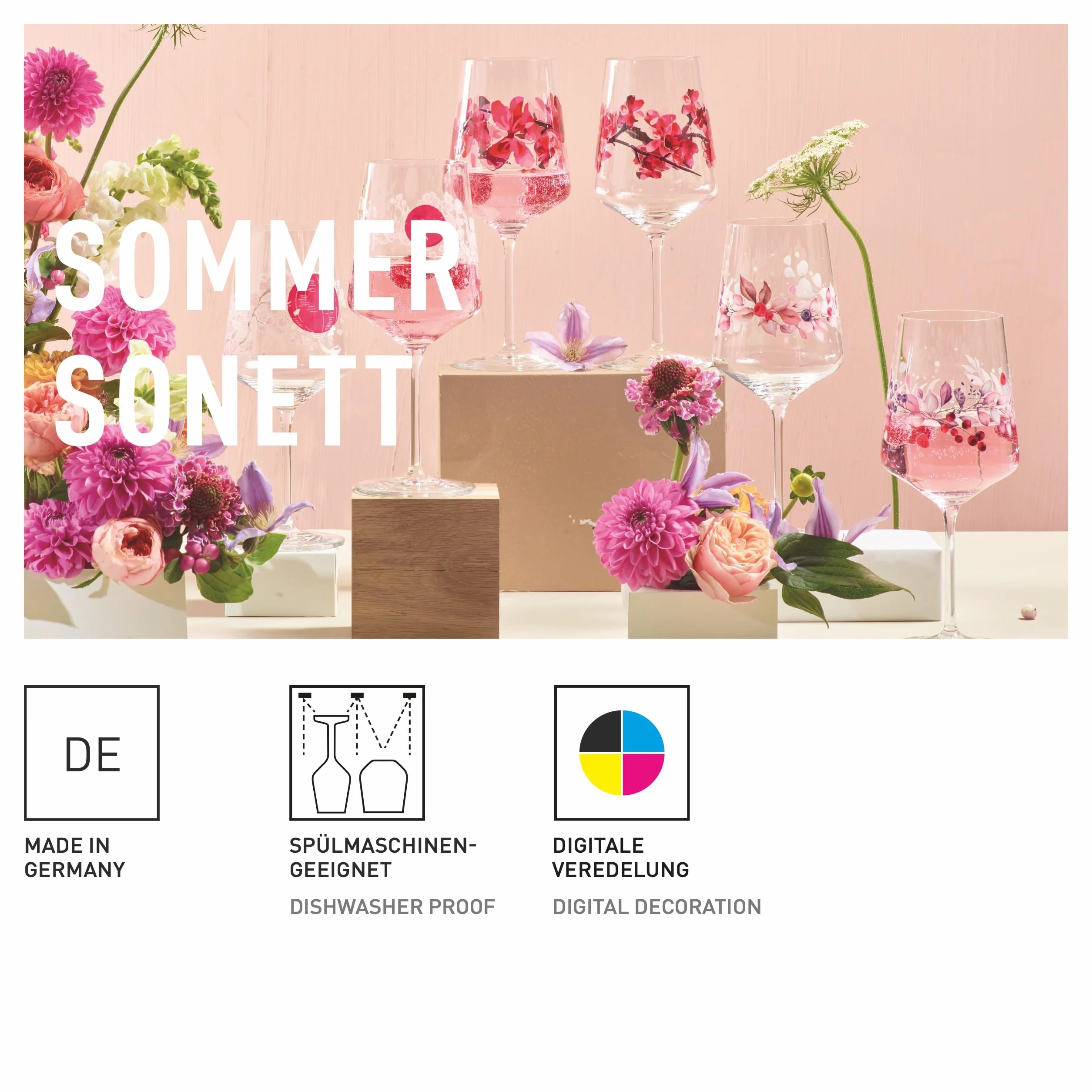 RITZENHOFF Kieliszek do aperitifu 500 ml zestaw 2 szt. seria Sonet letni motyw kakadu różowy szary