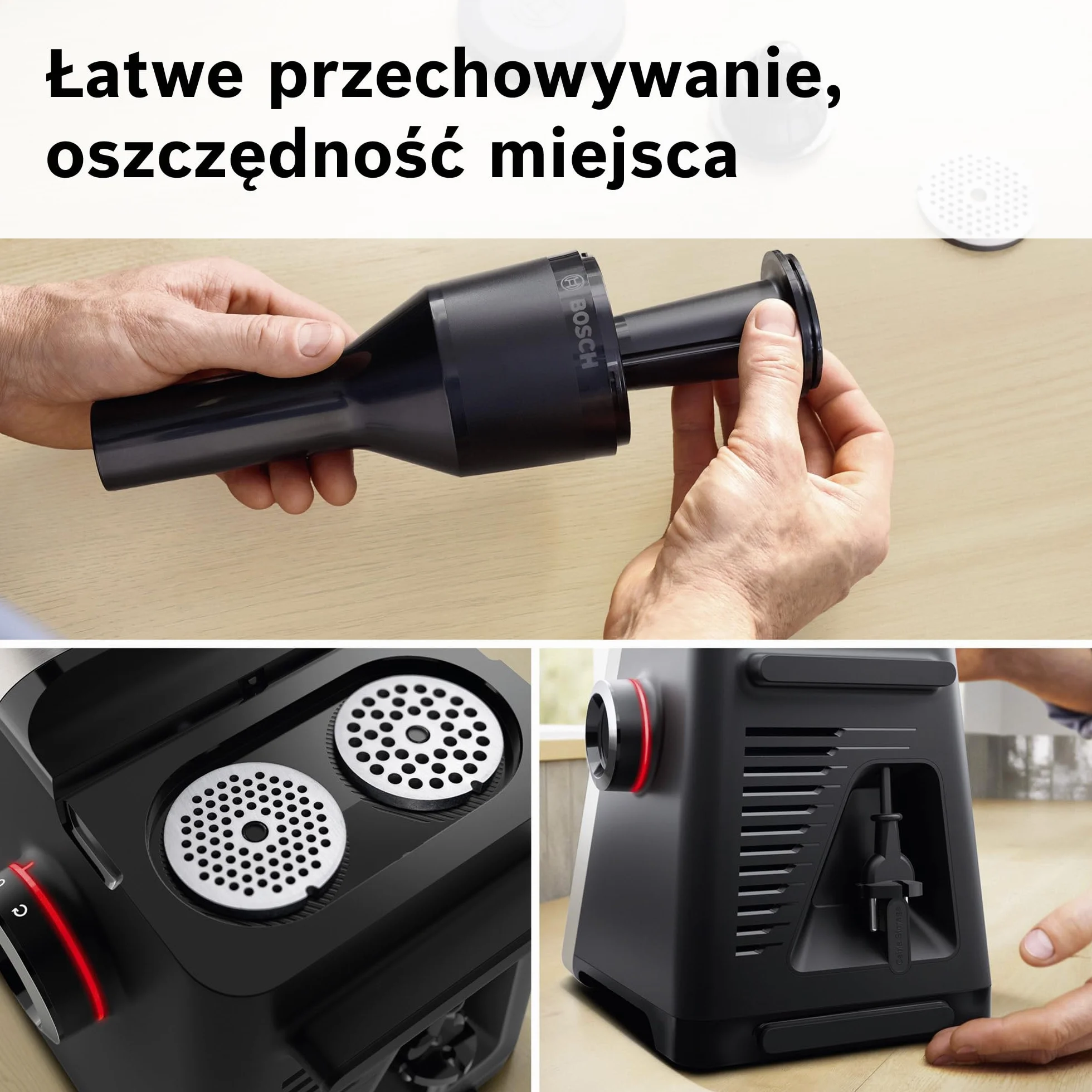 Bosch, MultiPower Serie 8, maszynka do mielenia mięsa, moc blokowania silnika do 2500 W, młynek do mięsa, nasadka do kiełbas i kebbe, czarna, MFWS820M