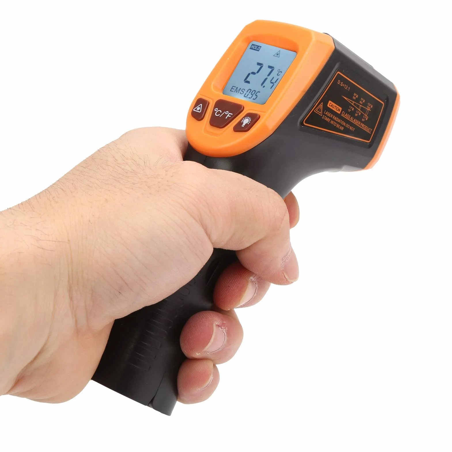 Termometr na Podczerwień, GM320S Laserowy Termometr na Podczerwień Temp Gun Bezdotykowy Termometr Cyfrowy z Wyświetlaczem LCD do Gotowania w Piecu do Pizzy Grill Kuchnia(Pomarańczowy)