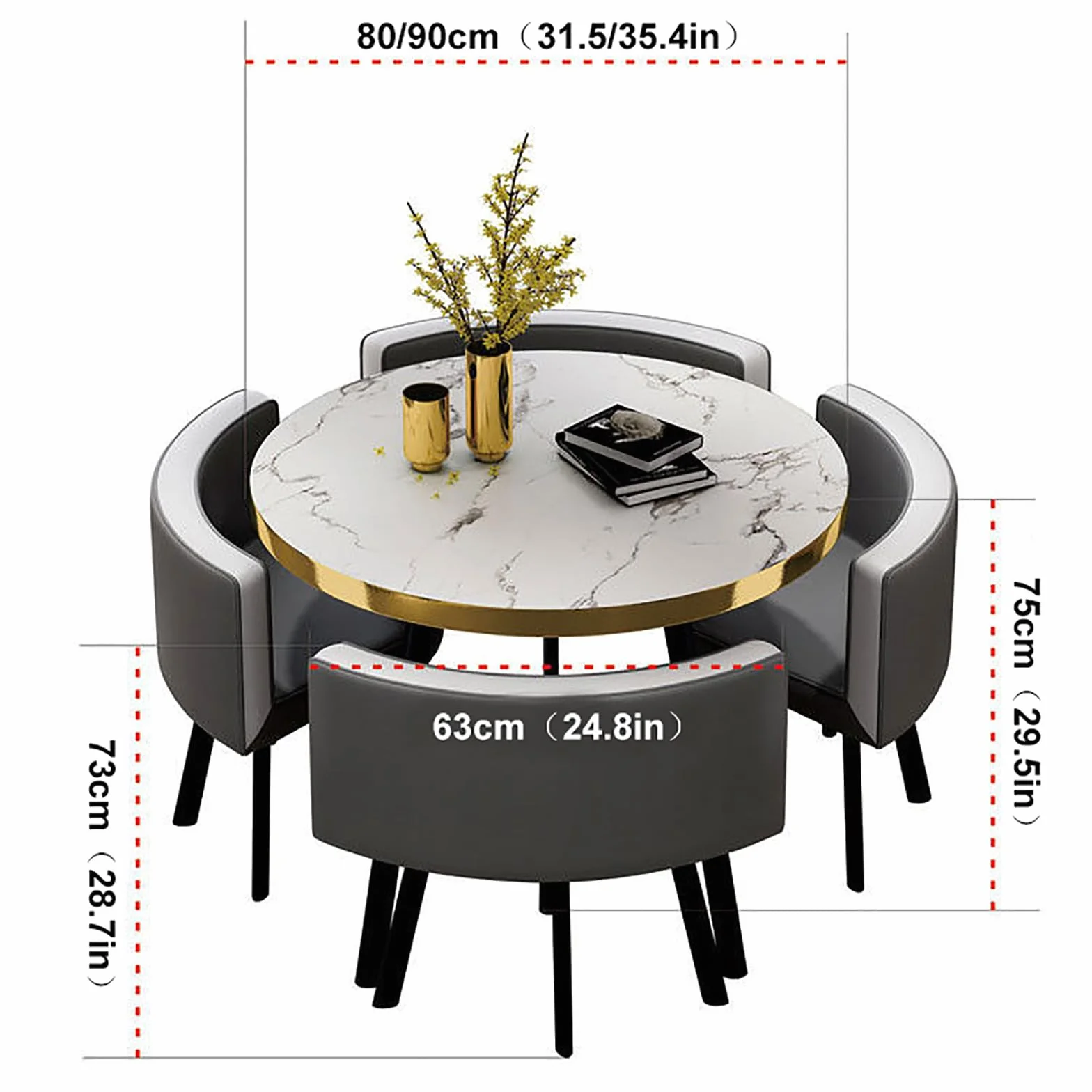 Okrągły zestaw stołu i krzeseł do jadalni 90 cm - meble do domu, biura, sali konferencyjnej - jeden stół cztery krzesła - średnica stołu 80 cm - zestaw do jadalni do domu lub biura