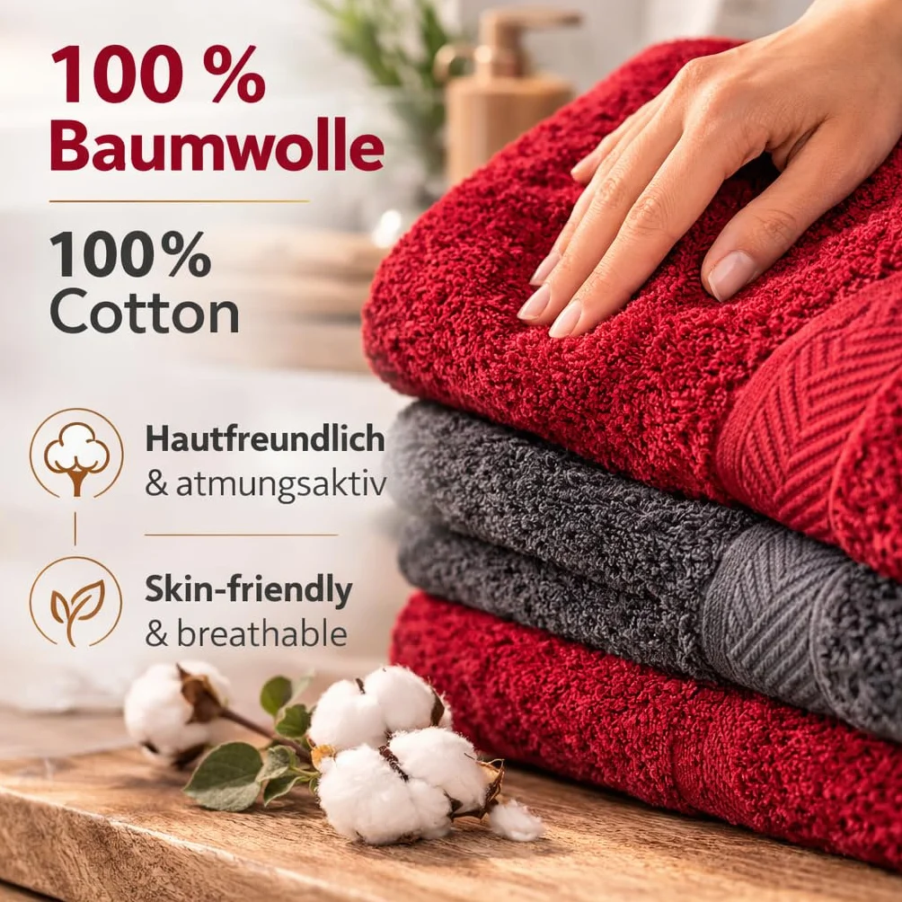 Betz 12-częściowy zestaw ręczników premium 100% bawełna 2 ręczniki kąpielowe 4 ręczniki do rąk 2 ręczniki dla gości 2 ręczniki do rąk 2 rękawice do mycia kolor rubinowy/grafitowy