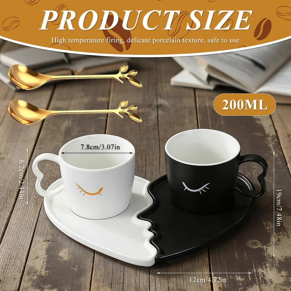 Filiżanki dla partnerów, zestaw 2 filiżanek do kawy z motywem pocałunku, 200 ml, ceramiczne filiżanki dla par, prezent zaręczynowy dla obojga, porcelanowe prezenty ślubne
