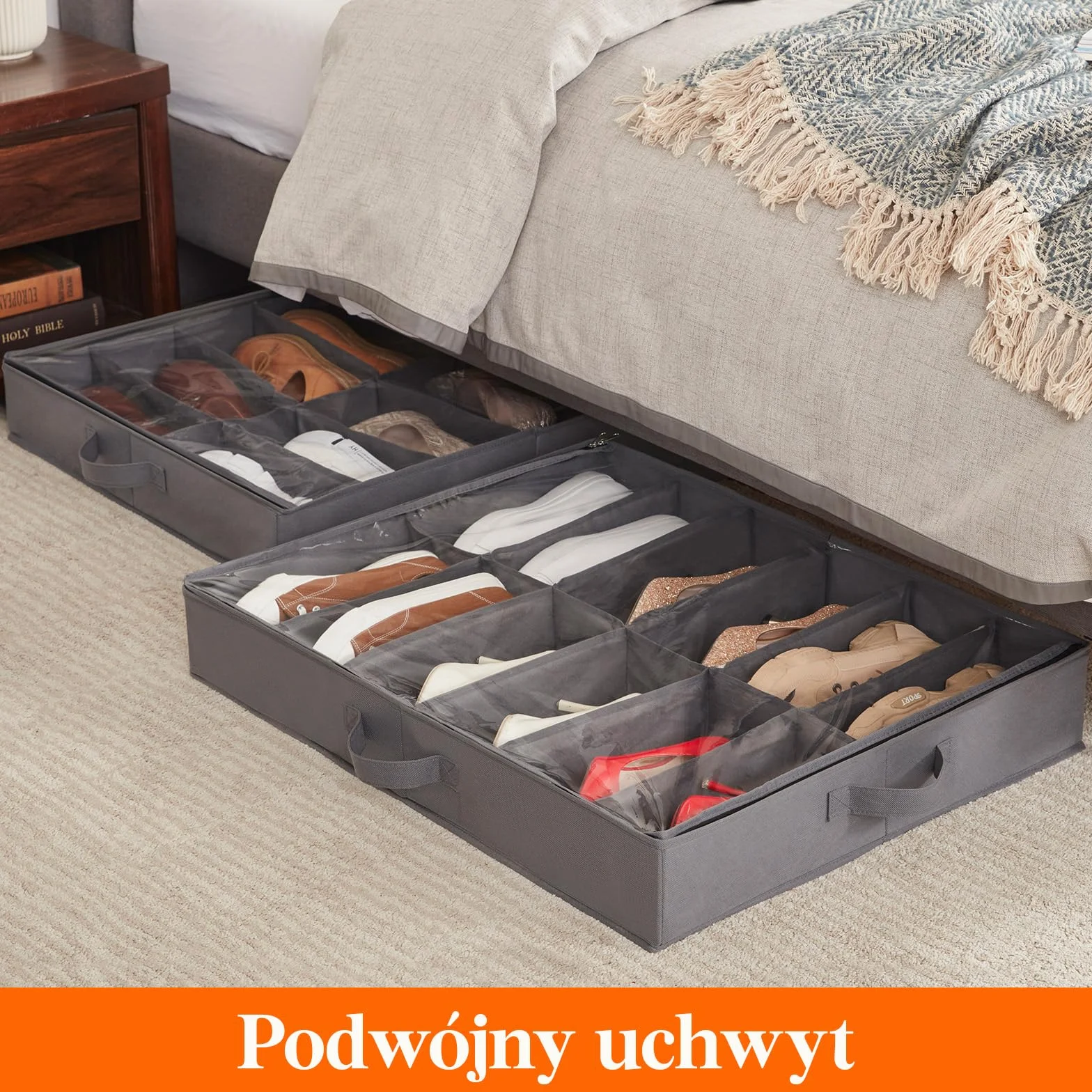 Lifewit Zestaw 4 Pudełek do Przechowywania Butów Pod Łóżkiem, Składany Schowek Pod Łóżkiem, Organizer Na Buty, Torba do Przechowywania Butów, Organizer Obuwia dla Mężczyzn I Kobiet, 4 X 12 Par
