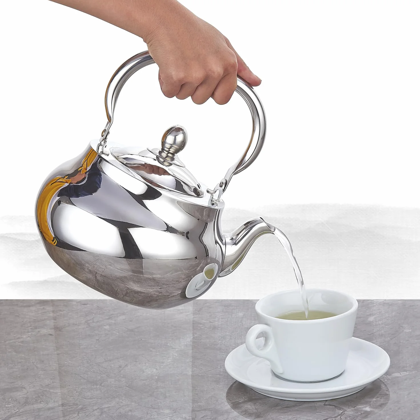 SANQIAHOME Czajniczek ze stali nierdzewnej z wyjmowanym zaparzaczem 71 uncji (2000 ml) Zagęszczony lustrzany polerowany ekspres do herbaty z płytą kuchenną do ziół i naparów