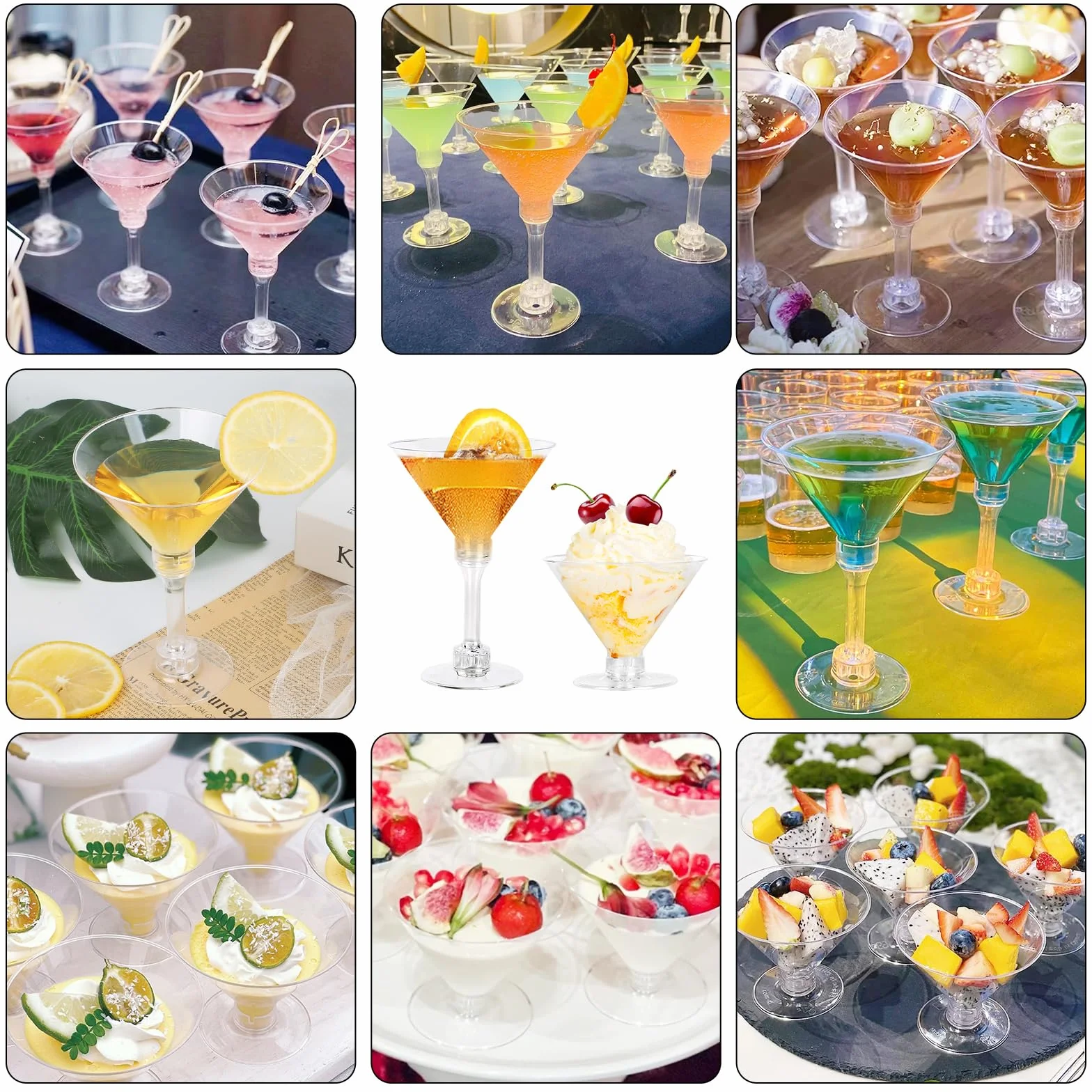 Martini plastikowe słoiki wielokrotnego użytku 150 ml zestaw 30 sztuk przezroczyste kieliszki z trzonkiem