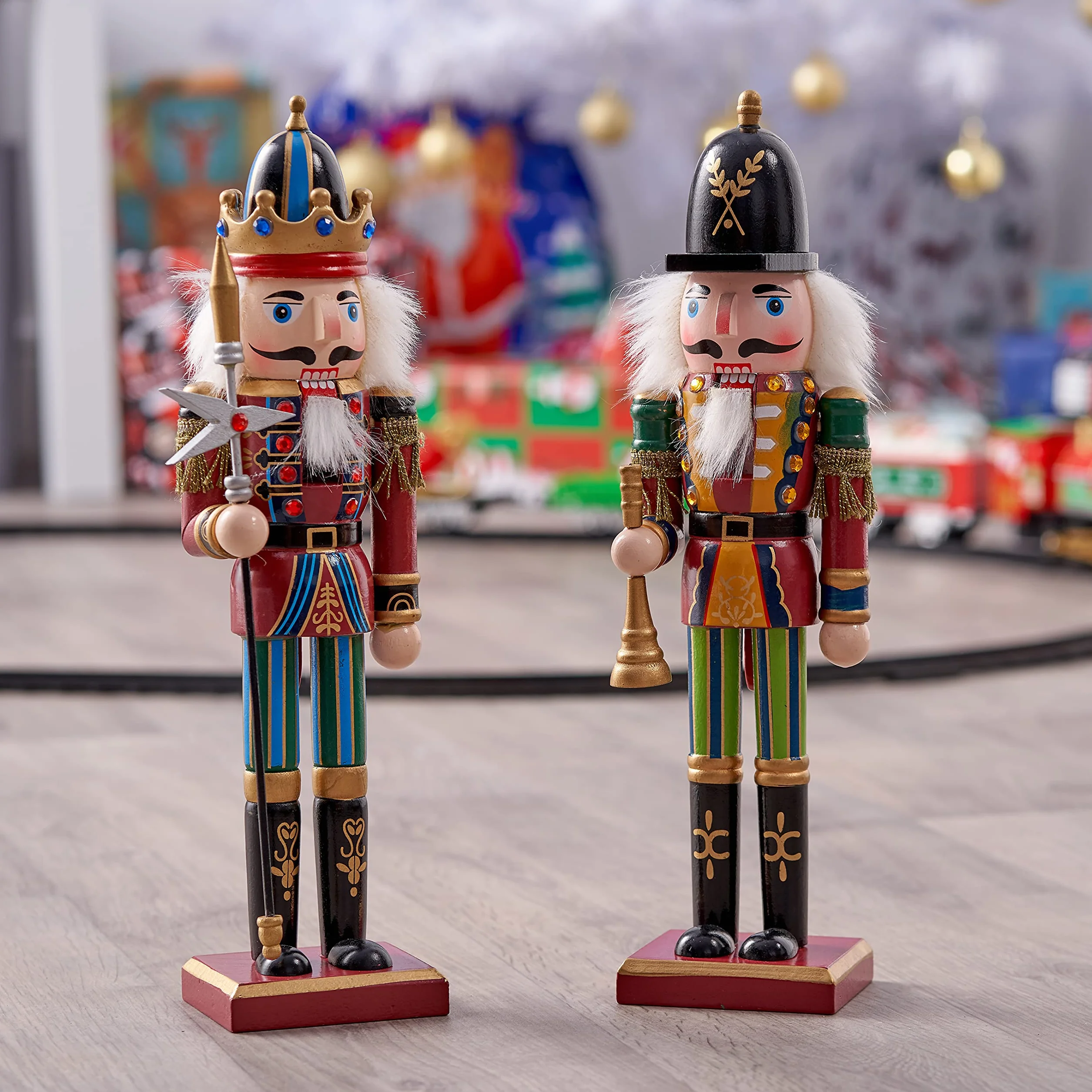 THE TWIDDLERS 2 duże drewniane figurki dziadka do orzechów, 30 cm – klasyczna dekoracja bożonarodzeniowa