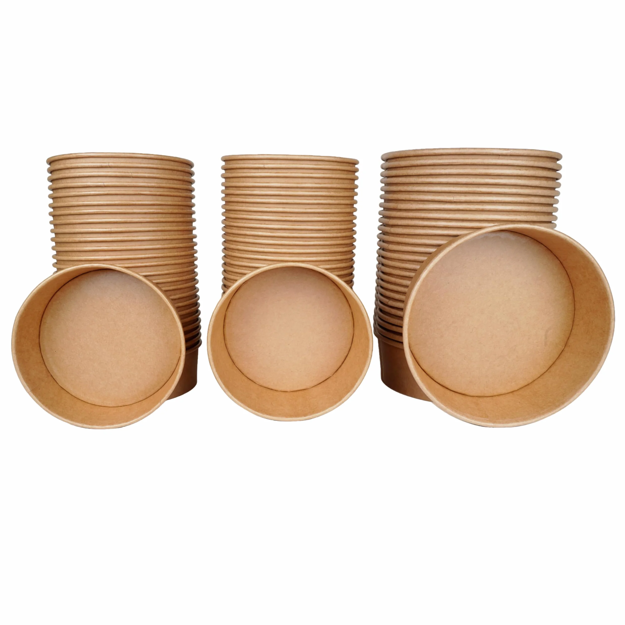 Inoverse Kraft 200 sztuk miseczek do sałatek z pokrywką 750 ml – papierowe miseczki do sałatek, jednorazowych miseczek papierowych do sałatek, zup, musli, przekąsek, okrągłe, z twardego papieru