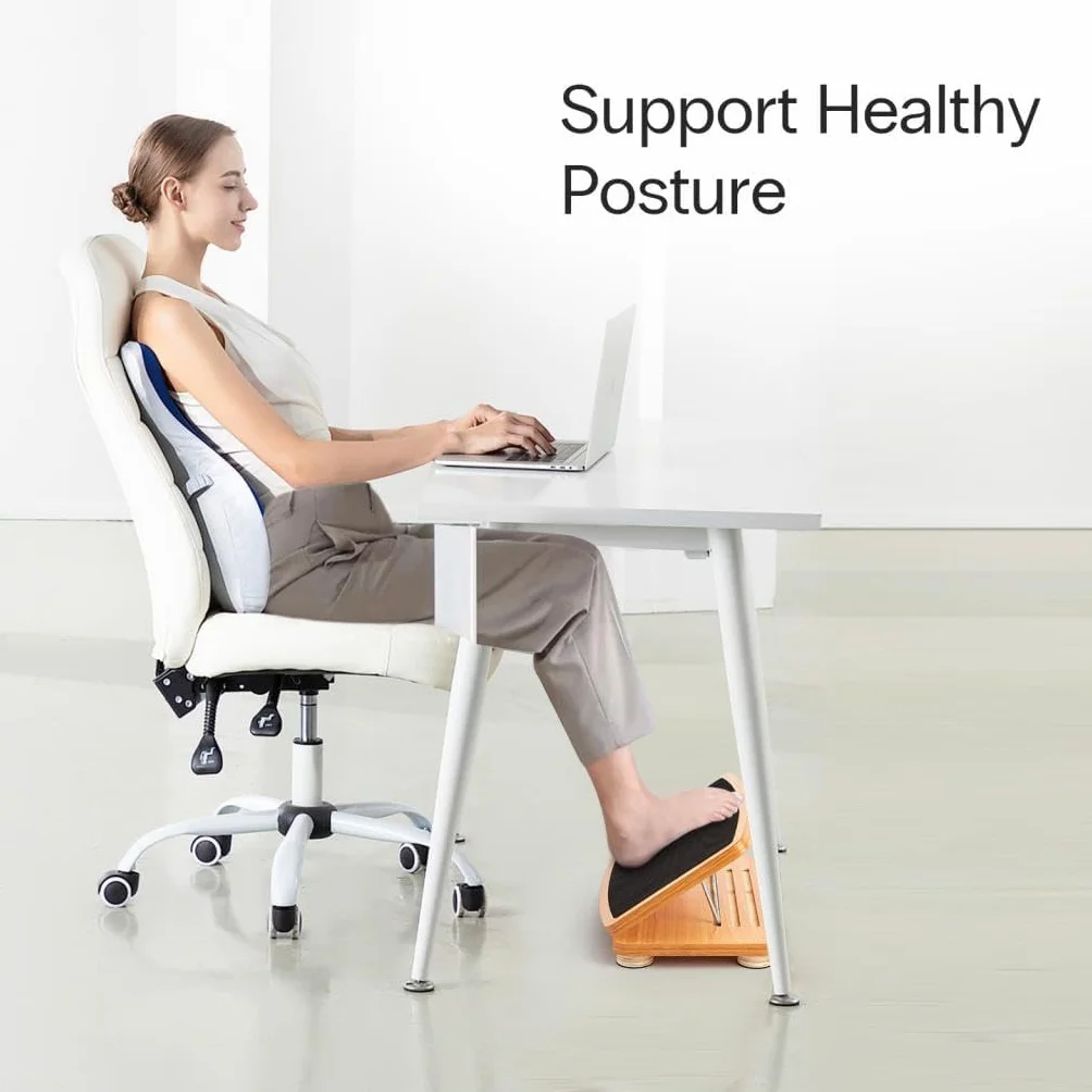 StrongTek Podnóżek z regulacją wysokości – ergonomiczny drewniany podnóżek pod biurko, antypoślizgowy i trwały, idealny do biura i domu