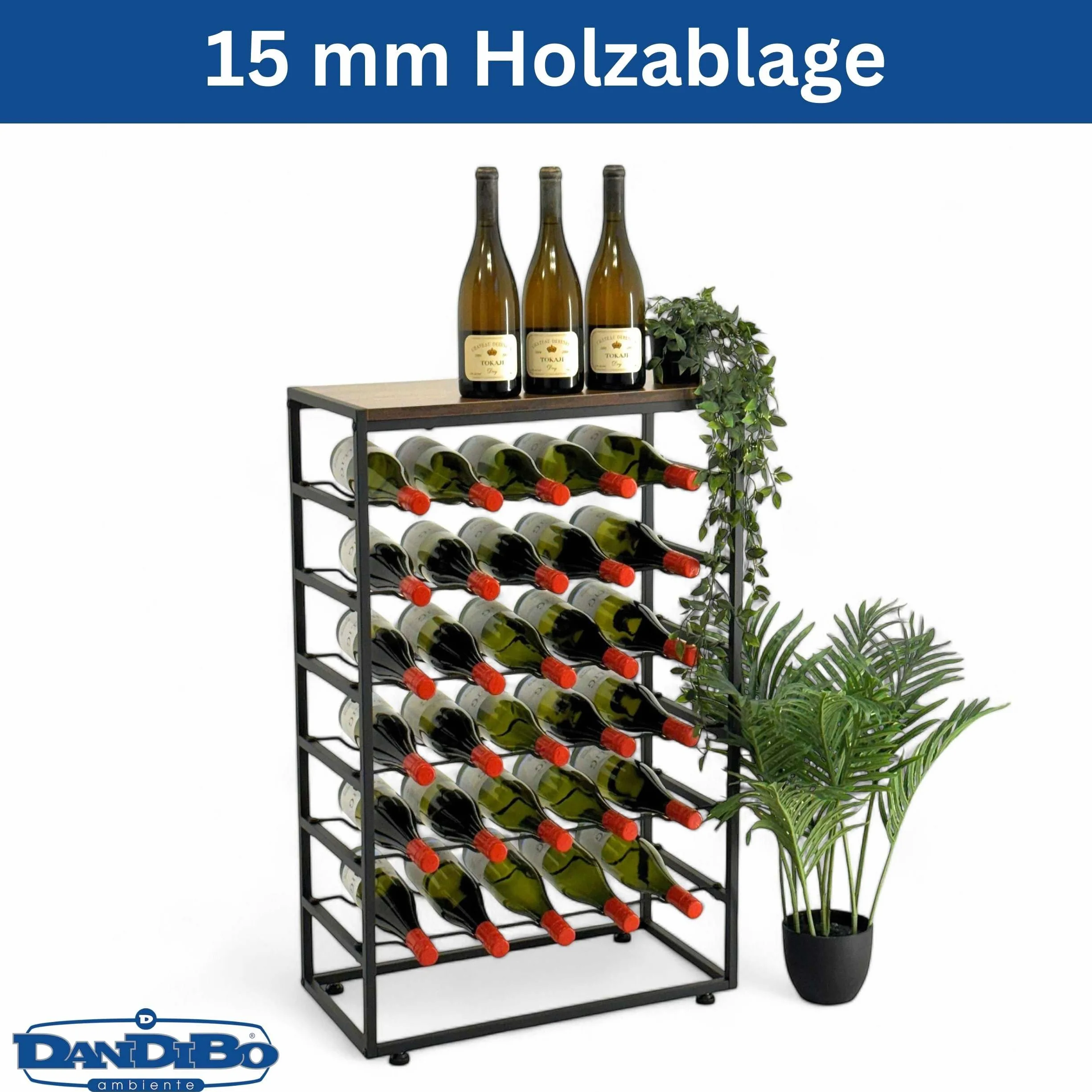 DanDiBo Regał na wino, metalowy, czarny, stojący 30 butelek, 96605, stojak na butelki wina, uchwyt na butelki