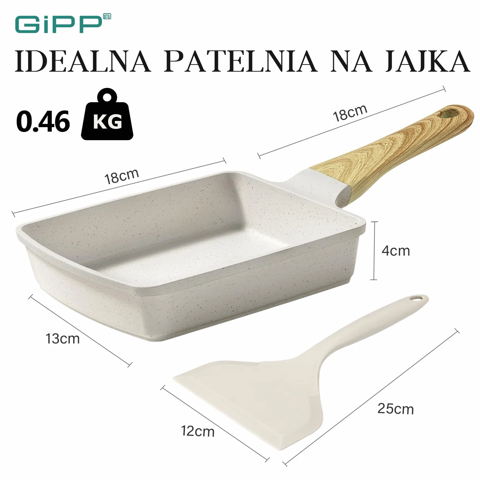 GiPP Tamagoyaki patelnia indukcyjna, 18 x 13 cm, japońska patelnia do omletów, wszechstronna mała patelnia do smażonych śniadań, jajek, kiełbas, boczku, sera, Biały