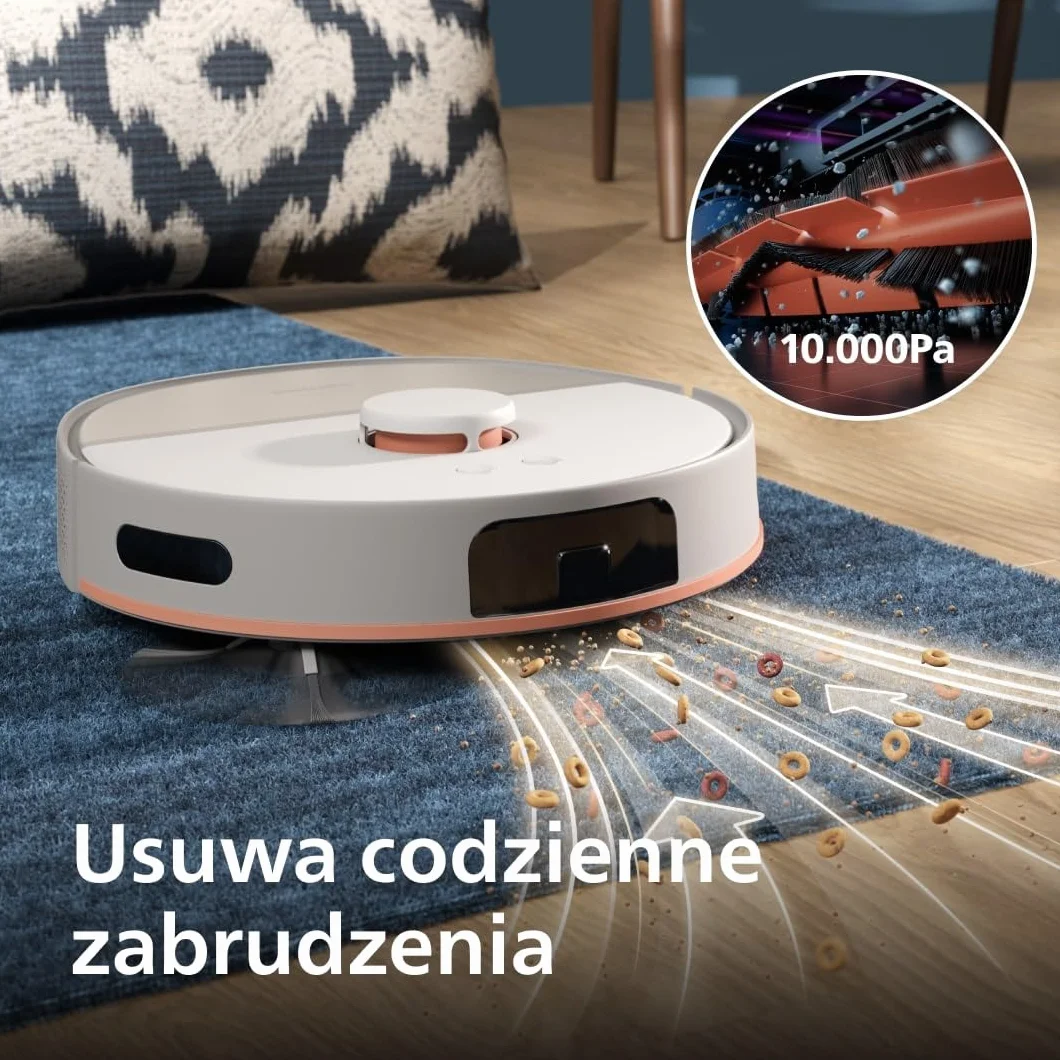 Philips HomeRun serii 5000 – robot odkurzająco-mopujący, 10 000 Pa, podwójne mopy, laserowa nawigacja, autoczyszczenie (S-bag®), app HomeRun, jedwabisty beż (XU5100/20)