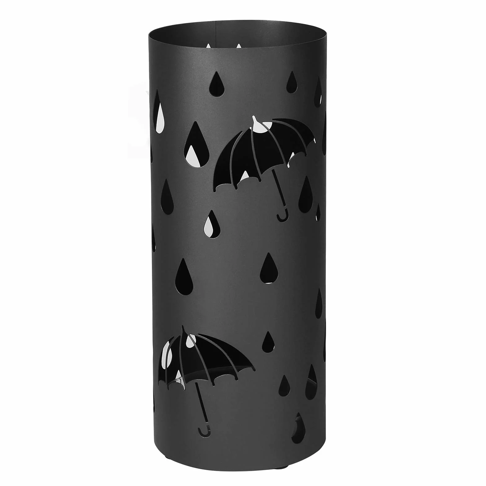 SONGMICS LUC23B metalowy stojak na parasole, okrągła patera na wodę, wyjmowana, z haczykami, 49 x Ø 19,5 cm, czarny