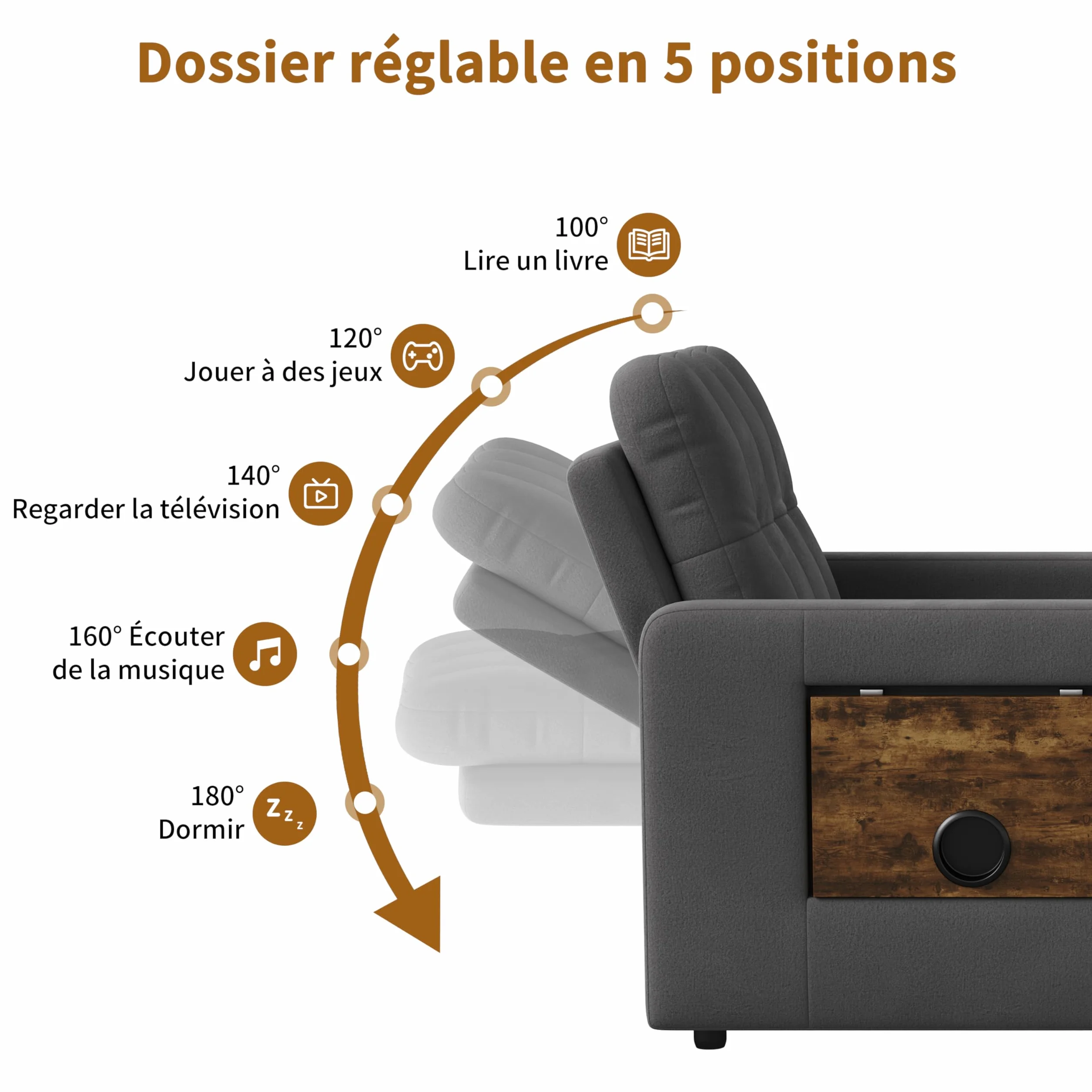 Fotel do spania 3 w 1 z funkcją łóżka, rozkładana sofa ze składanymi stolikami do herbaty, pojedyncza sofa do spania, rozkładane krzesło, regulowany pojedynczy fotel z poduszkami, powierzchnia