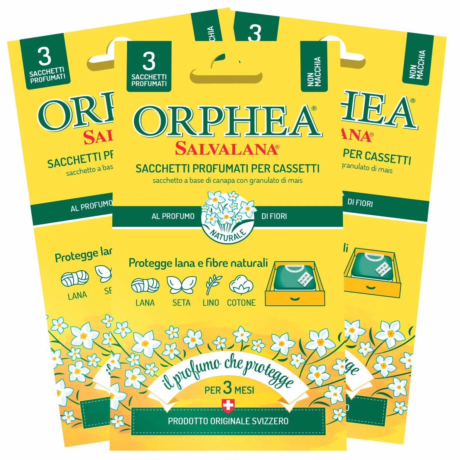 3 x worek zapachowy Orphea do szuflad chroni naturalną wełnę i włókna przed zapachem kwiatów - 3 opakowania po 3 woreczki każda