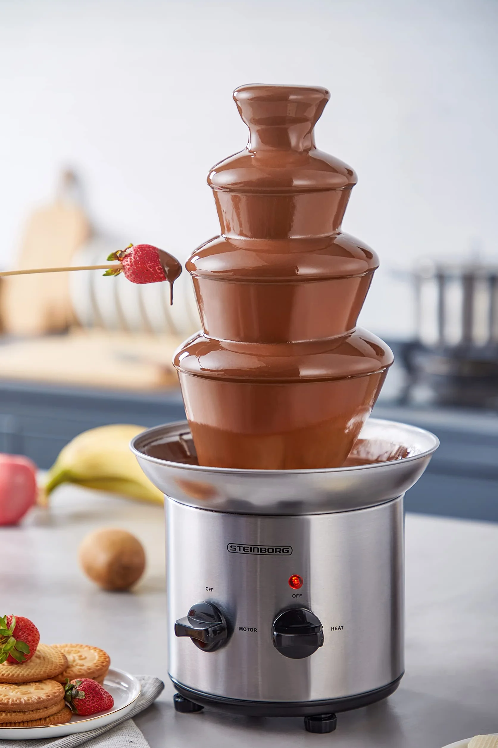 Czekoladowa fontanna | 170 W | 1250 g | wysokiej jakości i trwała stal nierdzewna | 4-stopniowa | odporna na wysokie temperatury | fontanna czekoladowa | fondue | fondue | czekolada |