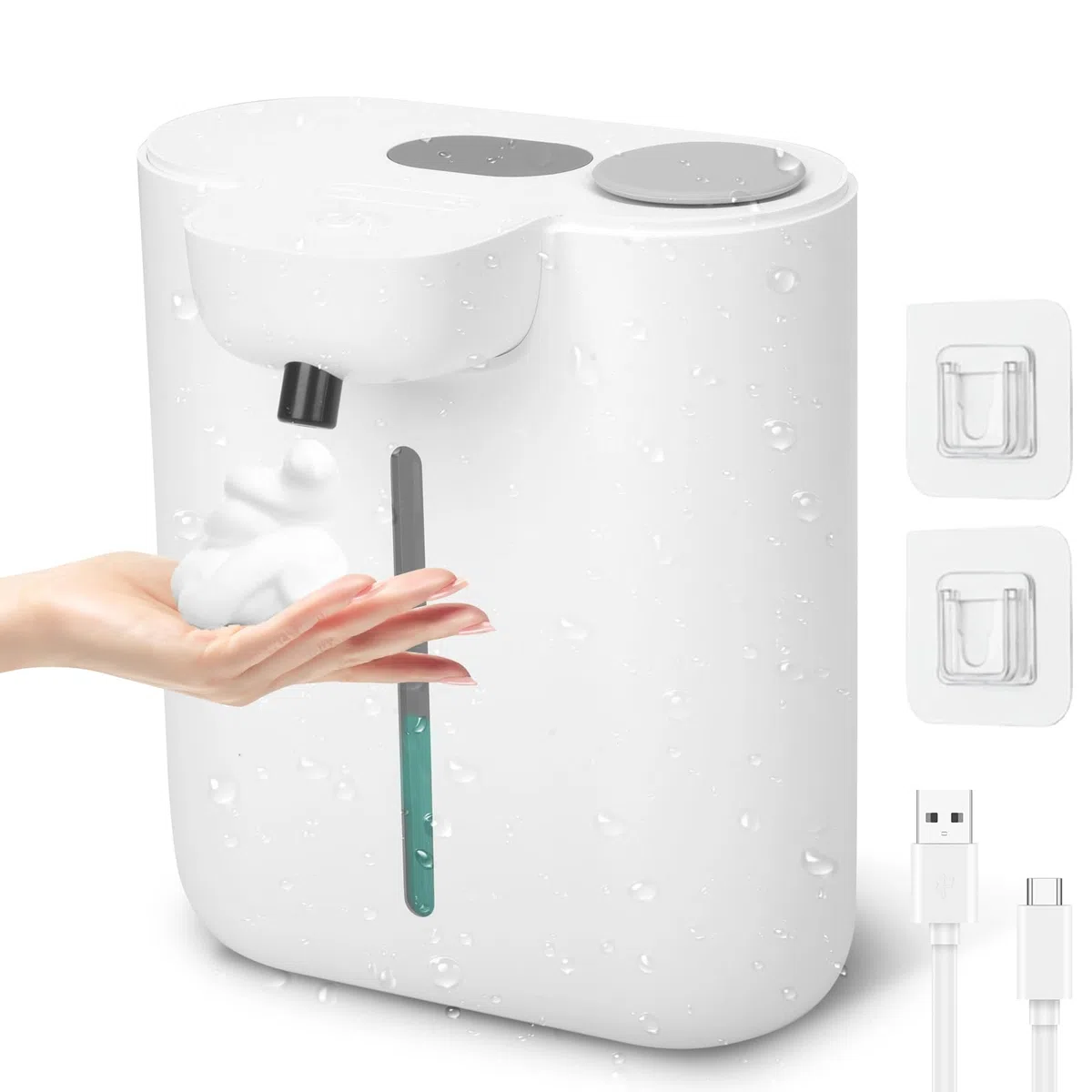 500ml Dozownik mydła, automatyczny, ścienny, bez wiercenia, wodoszczelny, elektryczny dozownik mydła z czujnikiem podczerwieni, biały