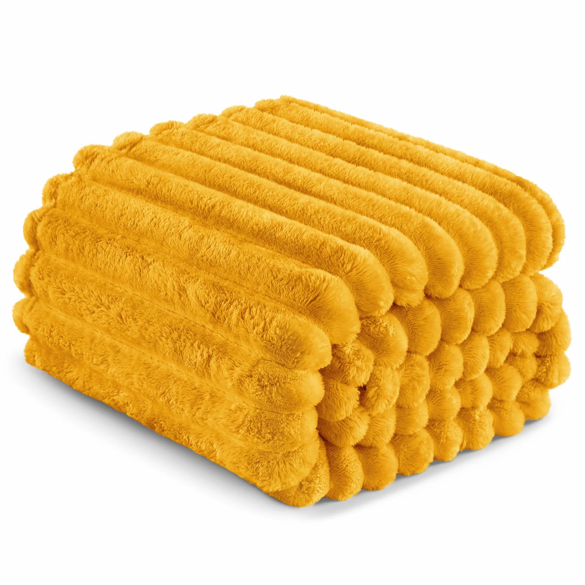 Exclusivo Mezcla Flanelowy koc polarowy queen size 230 x 230 cm musztardowy żółty