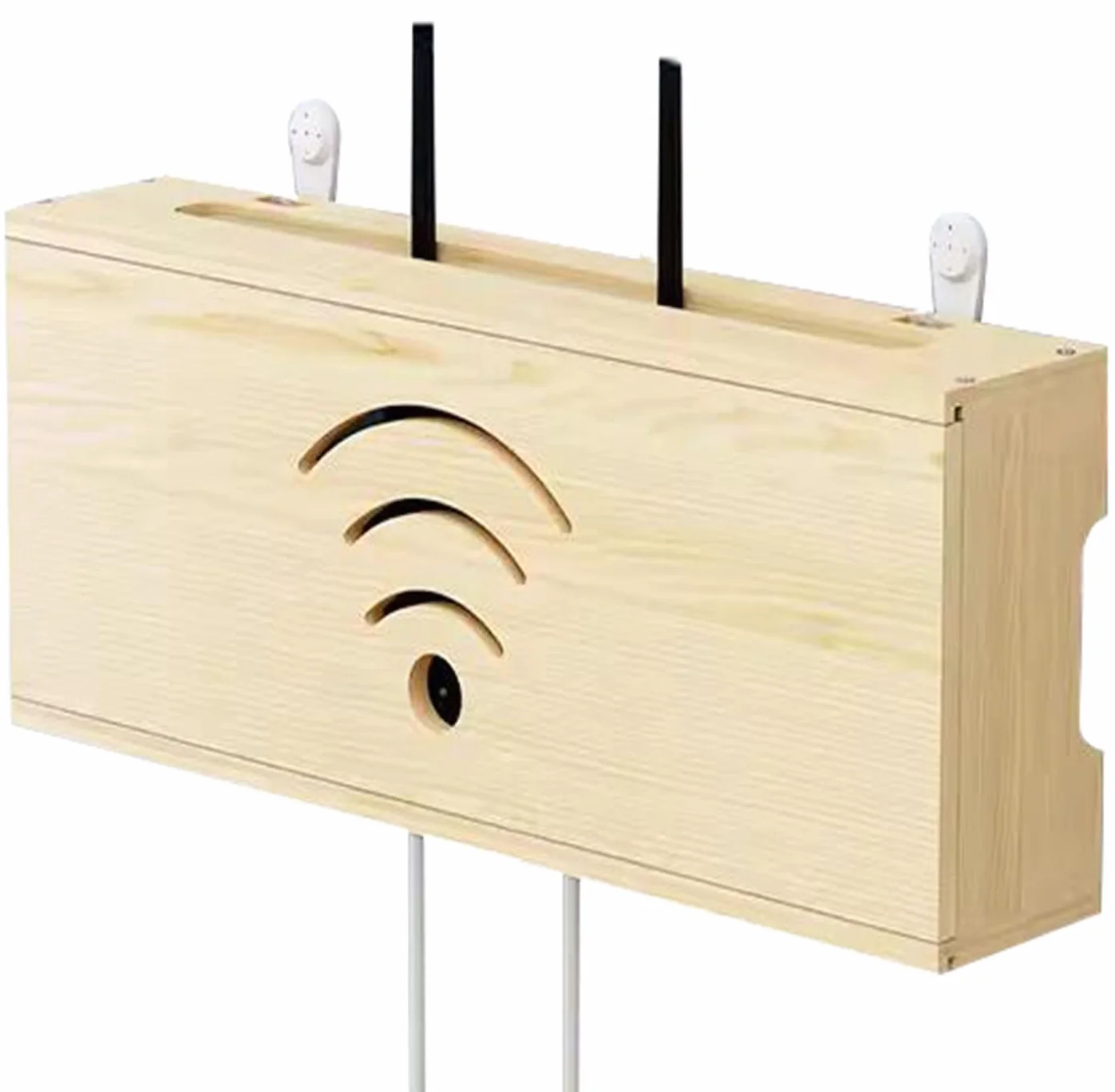 Półka do przechowywania routera Wi-Fi – montowana na ścianie bez wiercenia, półka z litego drewna, dekoder telewizyjny, ukryta i dekoracyjna skrzynka (kolor drewna)