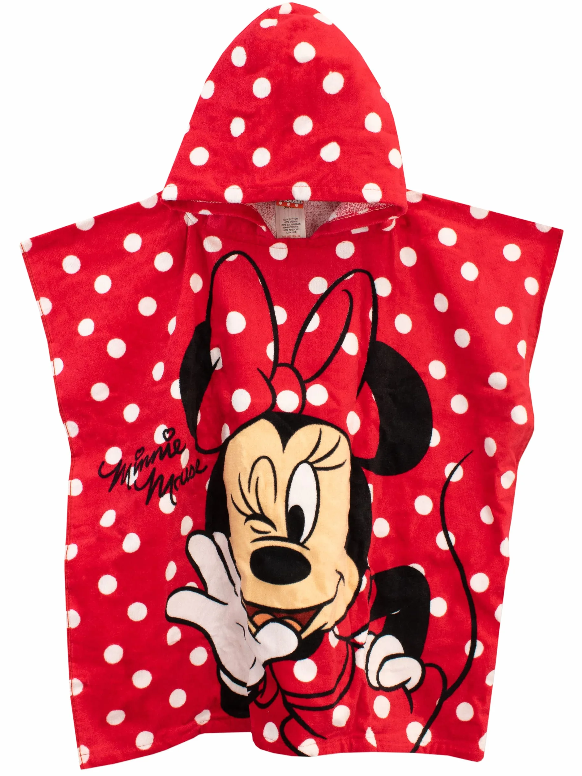 Disney Girls Minnie Mouse Towel Kids Hooded Poncho For Bath Swim or Beach Red One Size
