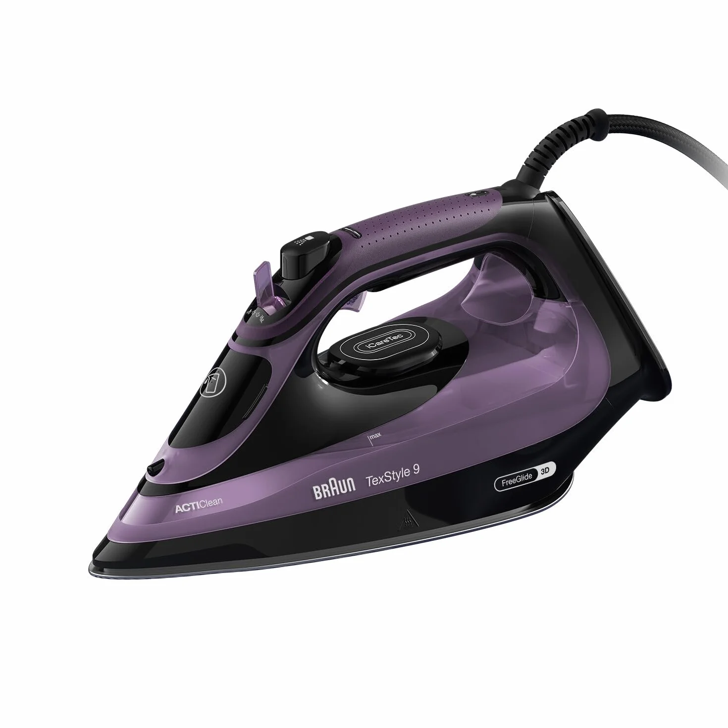 Braun TexStyle 9 SI9661VI żelazko parowe z technologią FreeGlide 3D, żelazko pionowe, funkcja zapobiegająca kapaniu, zbiornik 330 ml, 260 g/min, 3200 W, fioletowy
