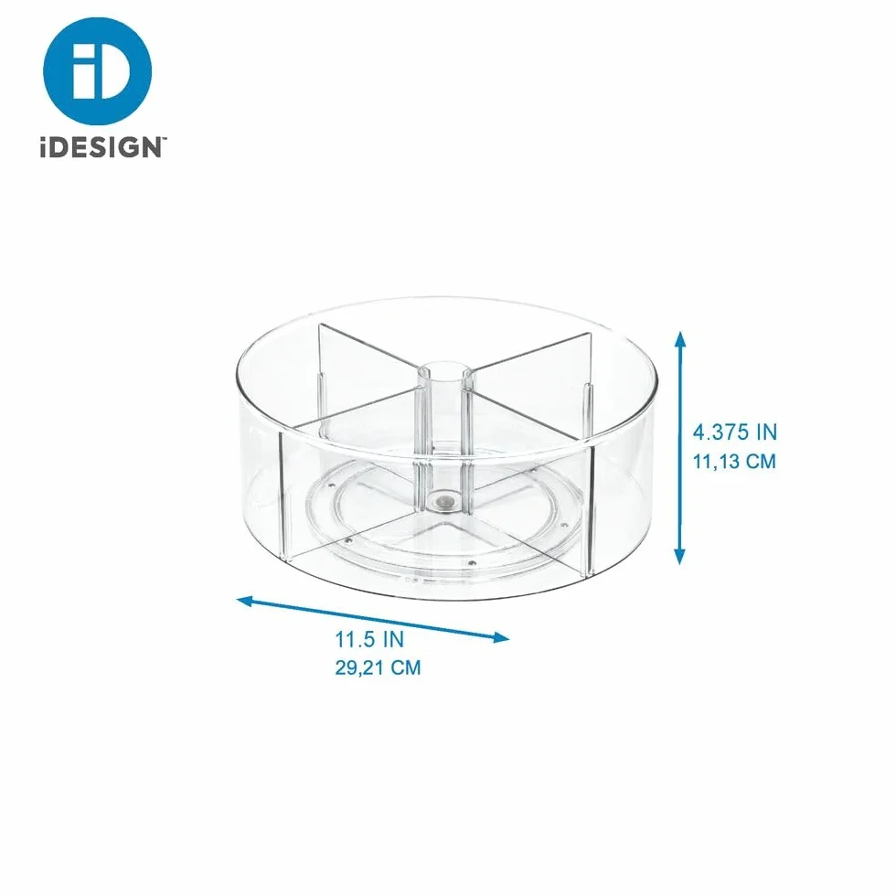 INTERDESIGN The Home Edit 29,2 cm gramofon Lazy Susan z 4 regulowanymi podzielonymi przegródkami, przezroczysty plastik z recyklingu