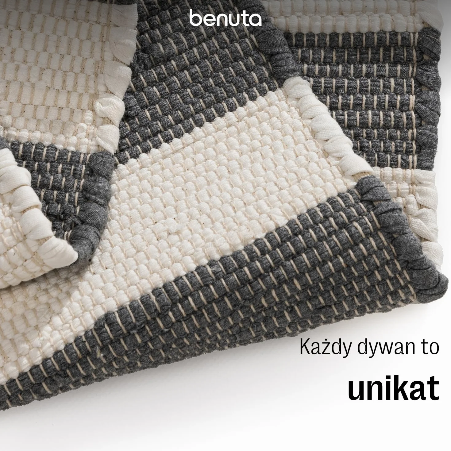 benuta Basic Bawełniany Dywan Tom - Szary/Kremowy 80x250 cm - Ręcznie tkany salon - 100% recykling bawełna - Ogrzewanie podłogowe