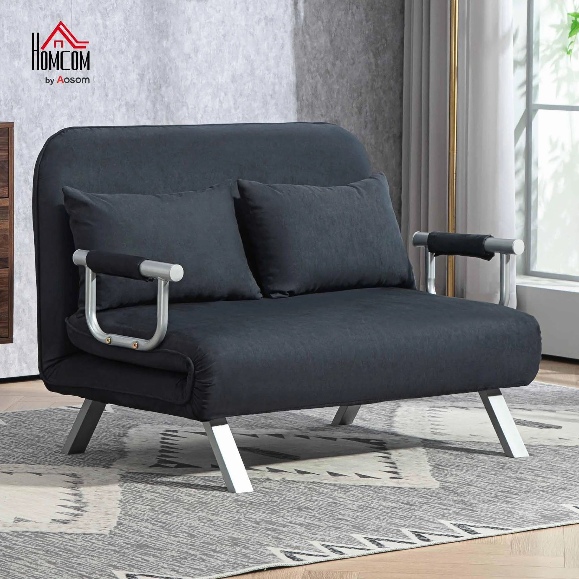 HOMCOM Sofa do spania 3 w 1, 185 x 105 cm, sofa do spania z 5-stopniową regulacją oparcia, poduszka do rzucania, 2-osobowa sofa z funkcją spania, aksamitny wygląd, szezlong do salonu, sypialni, kolor