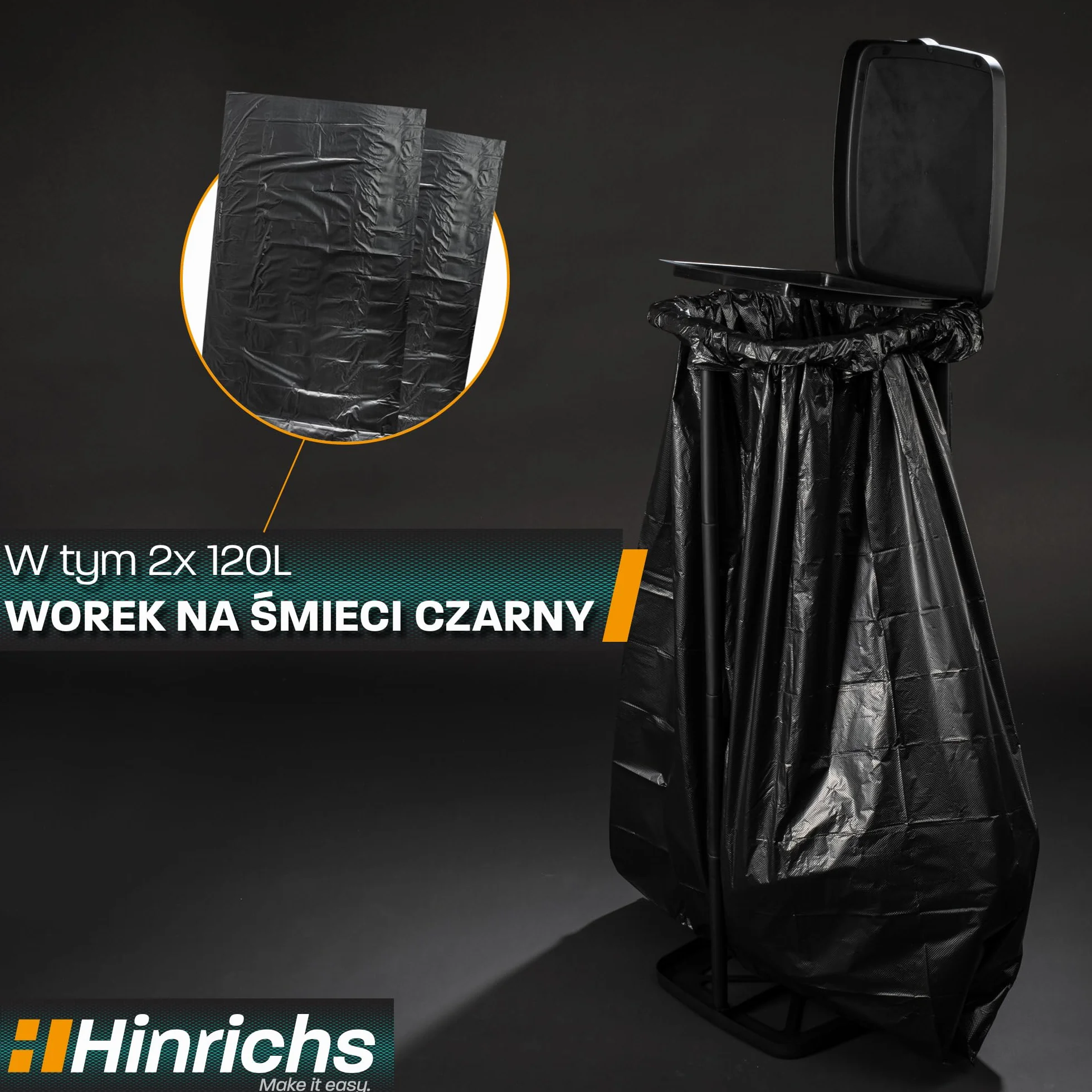 Hinrichs Stojak na Worki na Śmieci 120L - Uchwyt na Worki na Śmieci z regulacją Wysokości z Pokrywką do Worków na Śmieci 120L - Uchwyt na Worki na Śmieci z Pokrywą w Zestawie 2 Worki na Śmieci 120L
