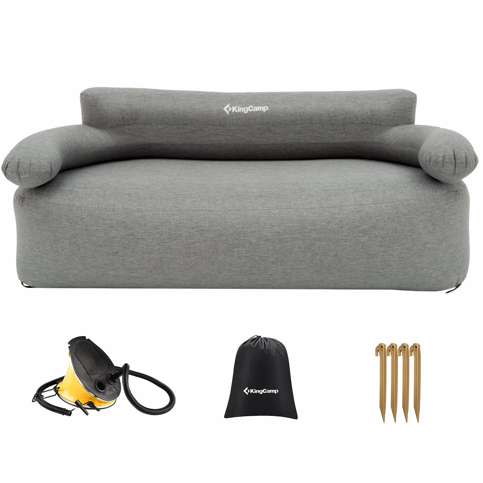 KingCamp Nadmuchiwana sofa kempingowa z podłokietnikami na plecach, do użytku wewnątrz i na zewnątrz, na imprezę, w podróży, na plażę