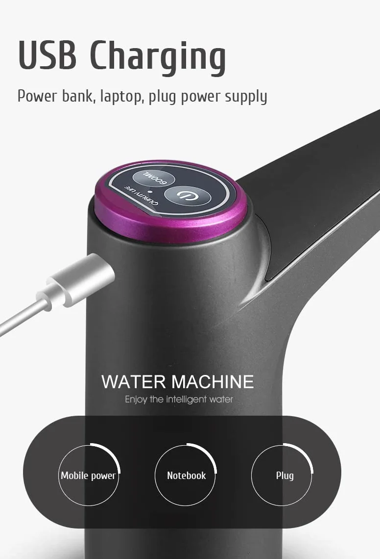 Elektryczna pompa wody beczkowej USB, automatyczny dozownik do wody, do butelek 3-5 galonów (18,5 l)