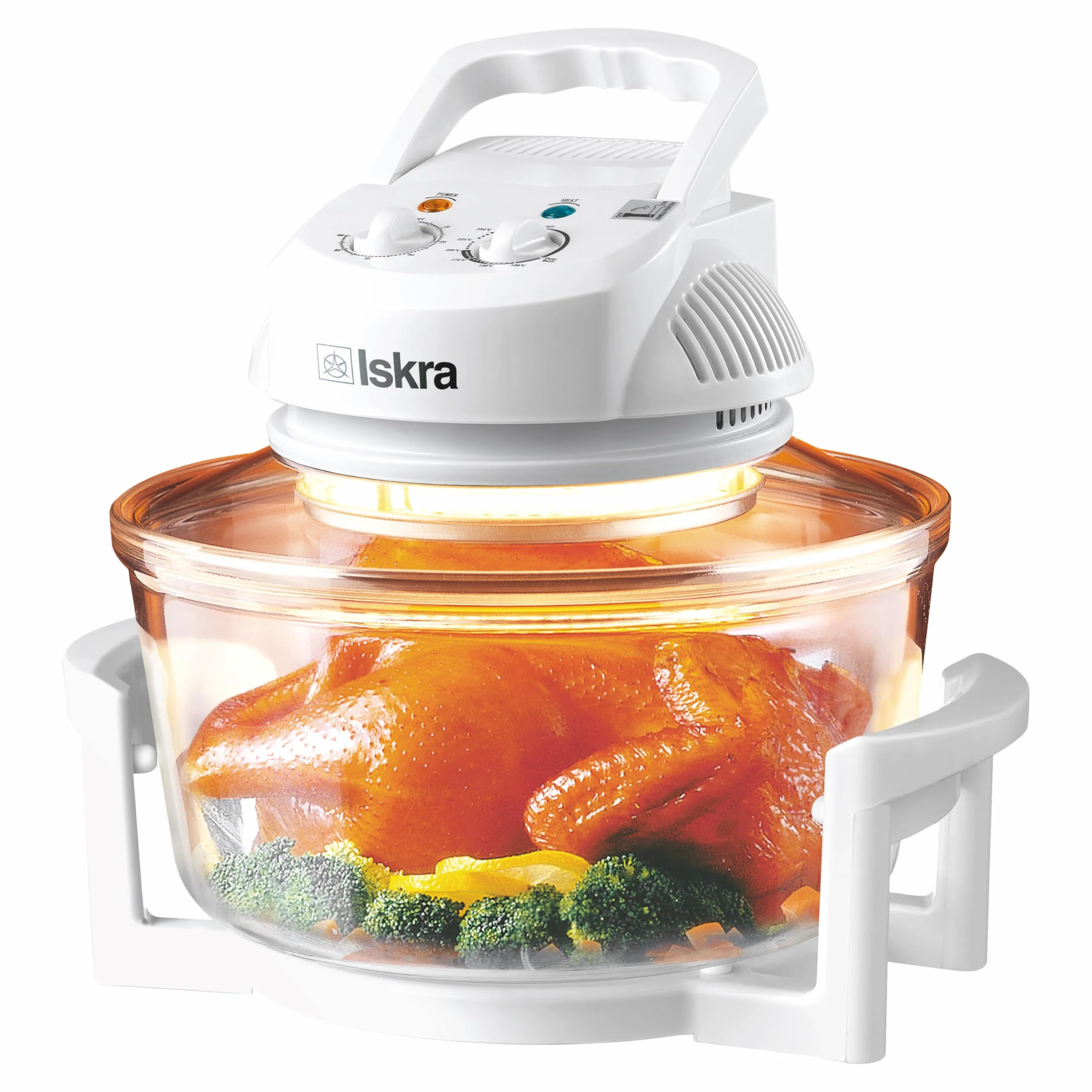 Iskra Piec halogenowy 12-17 l, wydajny piec konwekcyjny, 250 °C piec na gorące powietrze z timerem, 1400 W, szybkie nagrzewanie, wytrzymałe szkło, bogate akcesoria