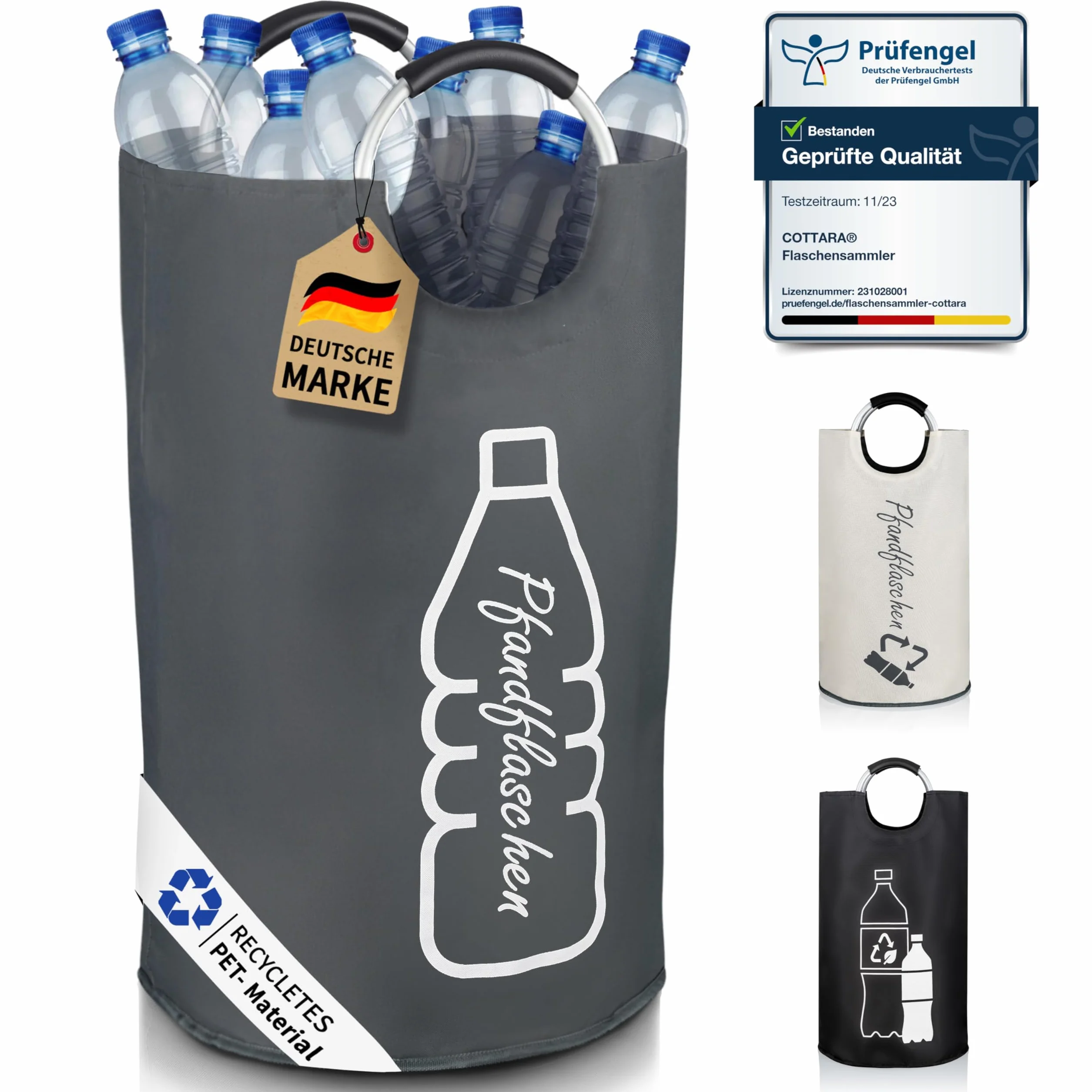 COTTARA Original Flaschensammler 69l aus recycelten PET-Flaschen grau