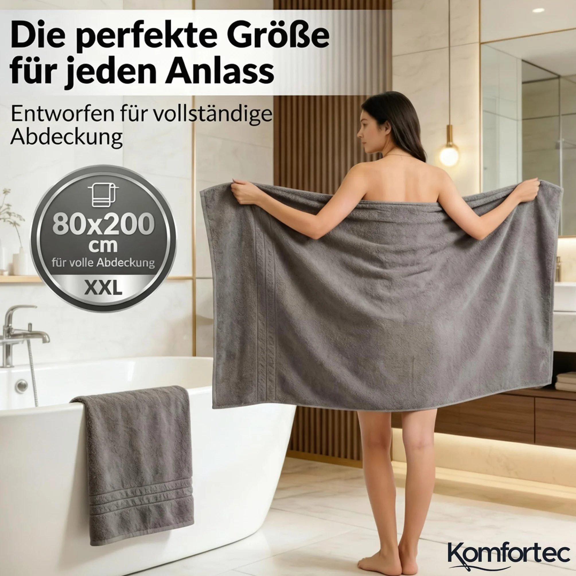 Komfortec Zestaw 2 ręczników do sauny, 80 x 200 cm, ze 100% bawełny, do sauny, miękki, duży, frotte, szybkoschnący, antracytowo-szary