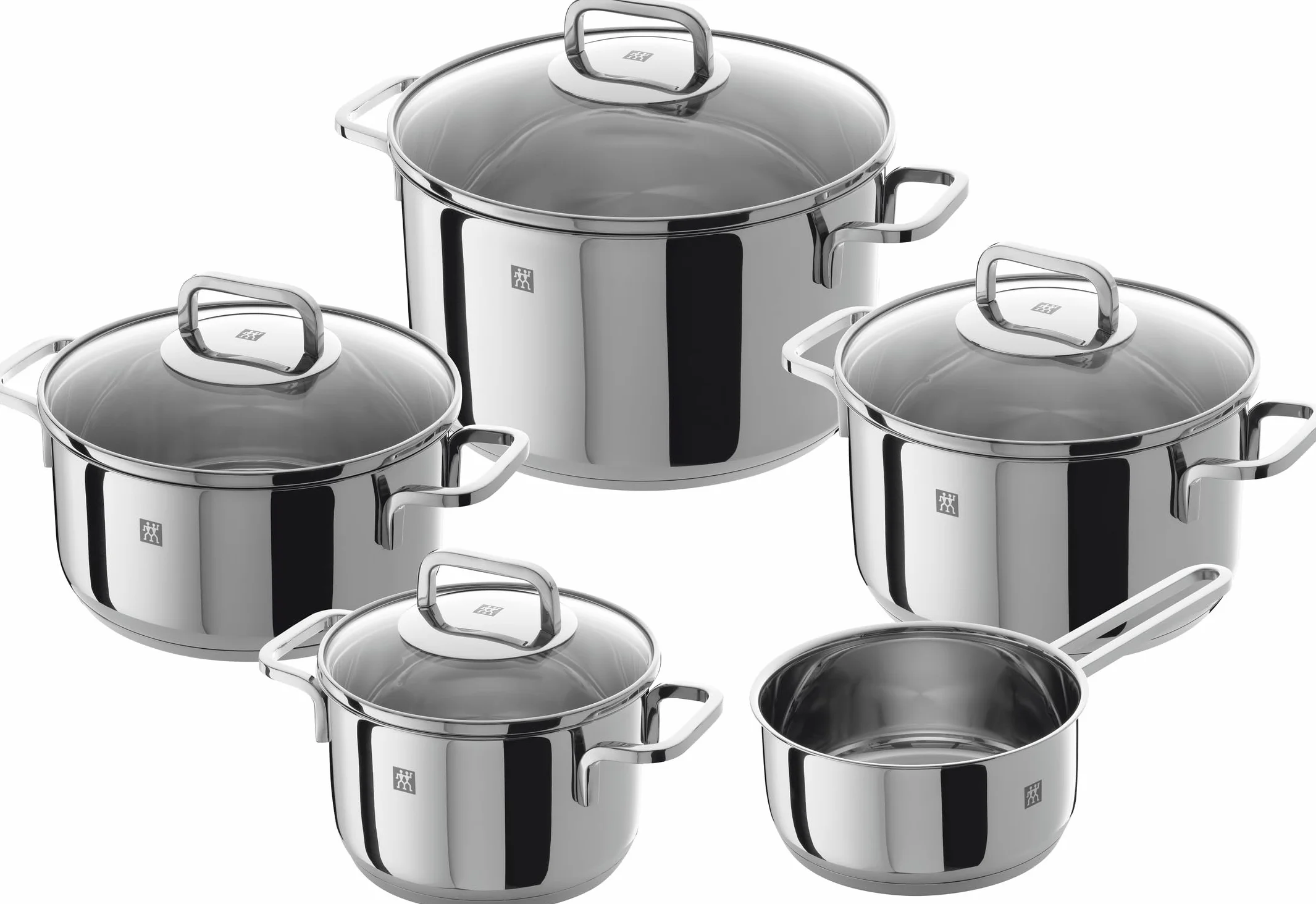 ZWILLING Kochtopf-Set, 5-tlg., 4 Deckel, Induktionsgeeignet, Edelstahl, Quadro