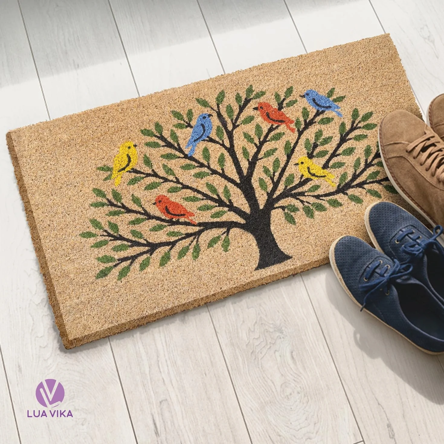 Wycieraczka z włókna kokosowego - drzewo ptaków - 40 x 70 cm - wycieraczka zewnętrzna - wycieraczka pod drzwi wejściowe na zewnątrz - wycieraczki na zewnątrz
