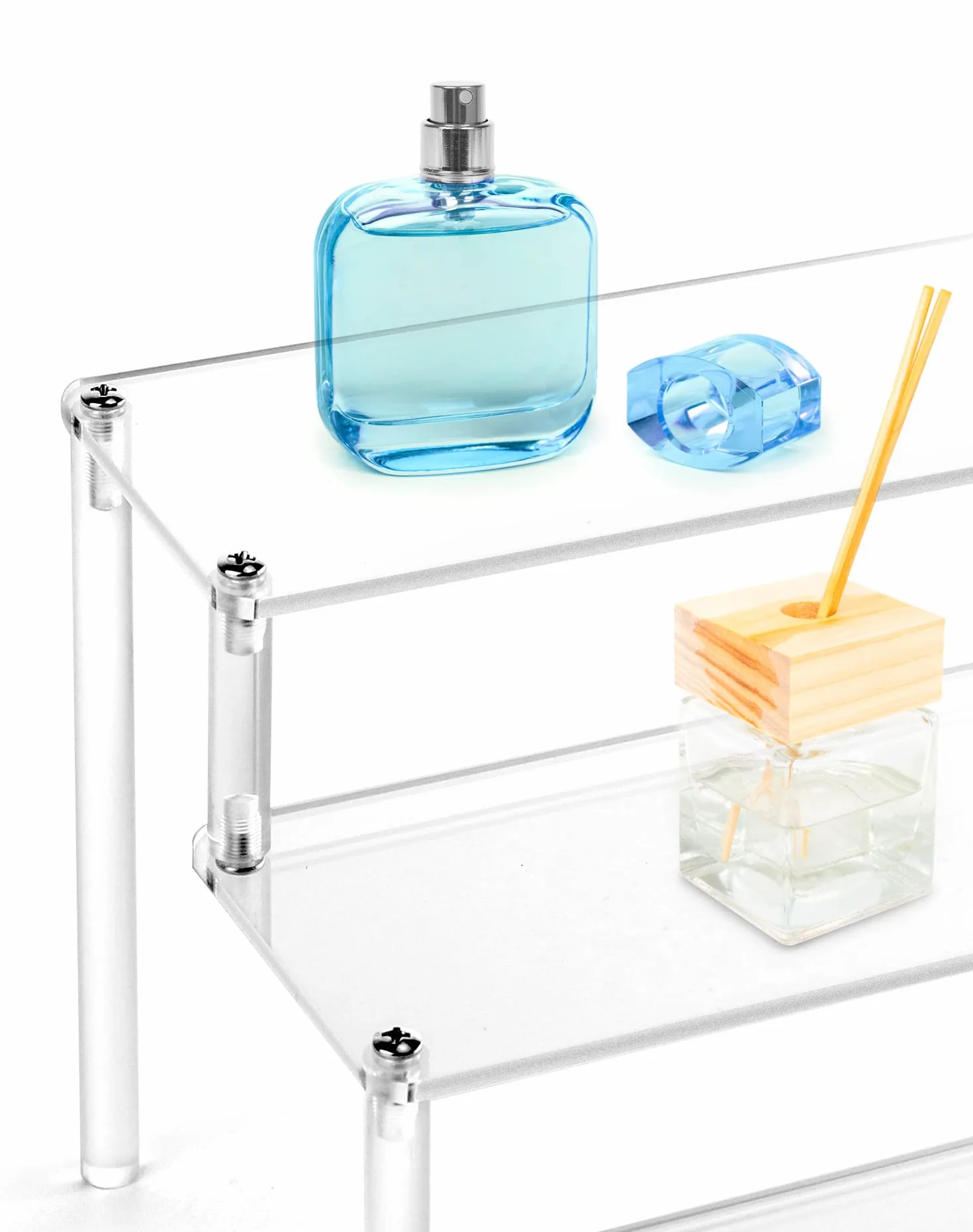 QWORK® 2-Pack 5-poziomowe akrylowe stojaki ekspozycyjne, przezroczysta akrylowa półka podwyższająca na figurki, biżuterię, babeczki, szminki, lakiery do paznokci, przyprawy - 30x32x25cm