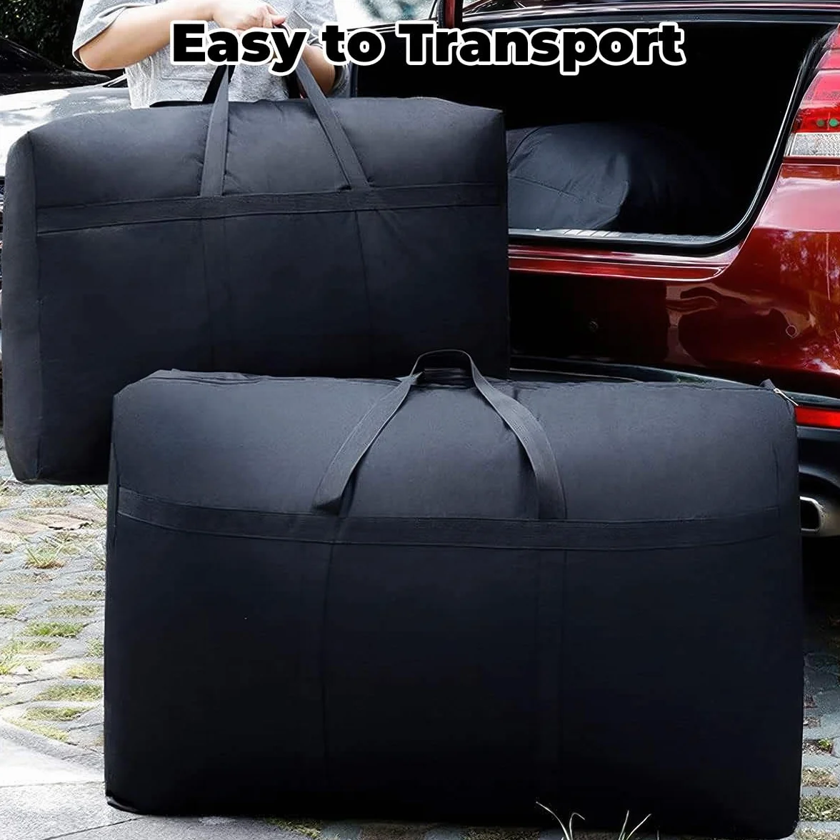 2 duże torby do przechowywania, 80 x 46 x 24 cm, Oxford Heavy-Duty, z zamkiem błyskawicznym, wodoszczelne torby do noszenia, na poduszki, ubrania, pościel, do przeprowadzki (czarne)