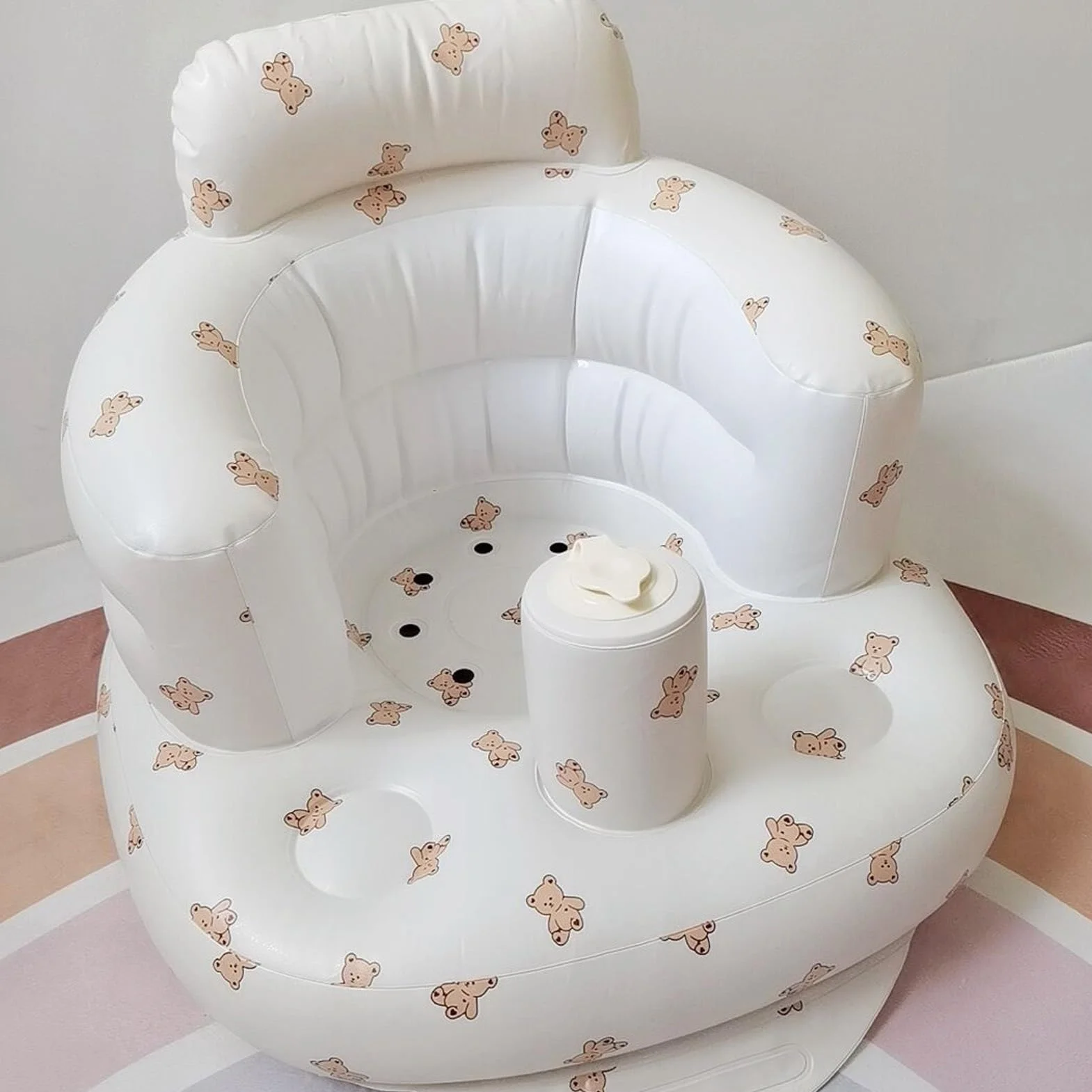 Krzesełko do Jedzenia dla Dzieci, Ochrona Kręgosłupa Nadmuchiwana Sofa dla Dzieci z rurką deflacyjną do Użytku na Zewnątrz w Domu (Wzór Troskliwego [gotowy magazyn])