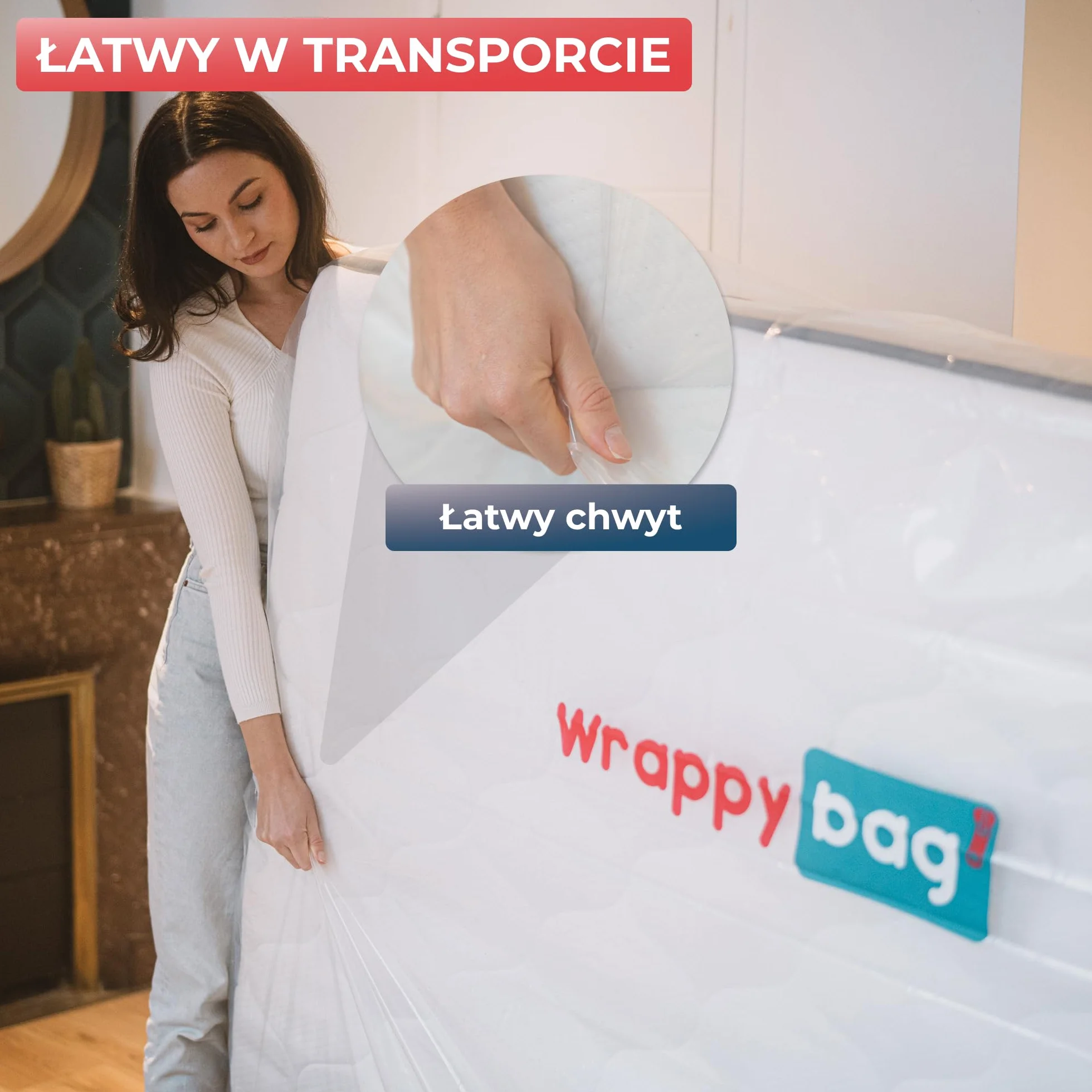 WRAPPYBAG – Plastikowy pokrowiec ochronny na materac – Wodoodporna i odporna na rozdarcie torba do przechowywania – do przenoszenia, przechowywania i transportu (70x140cm)