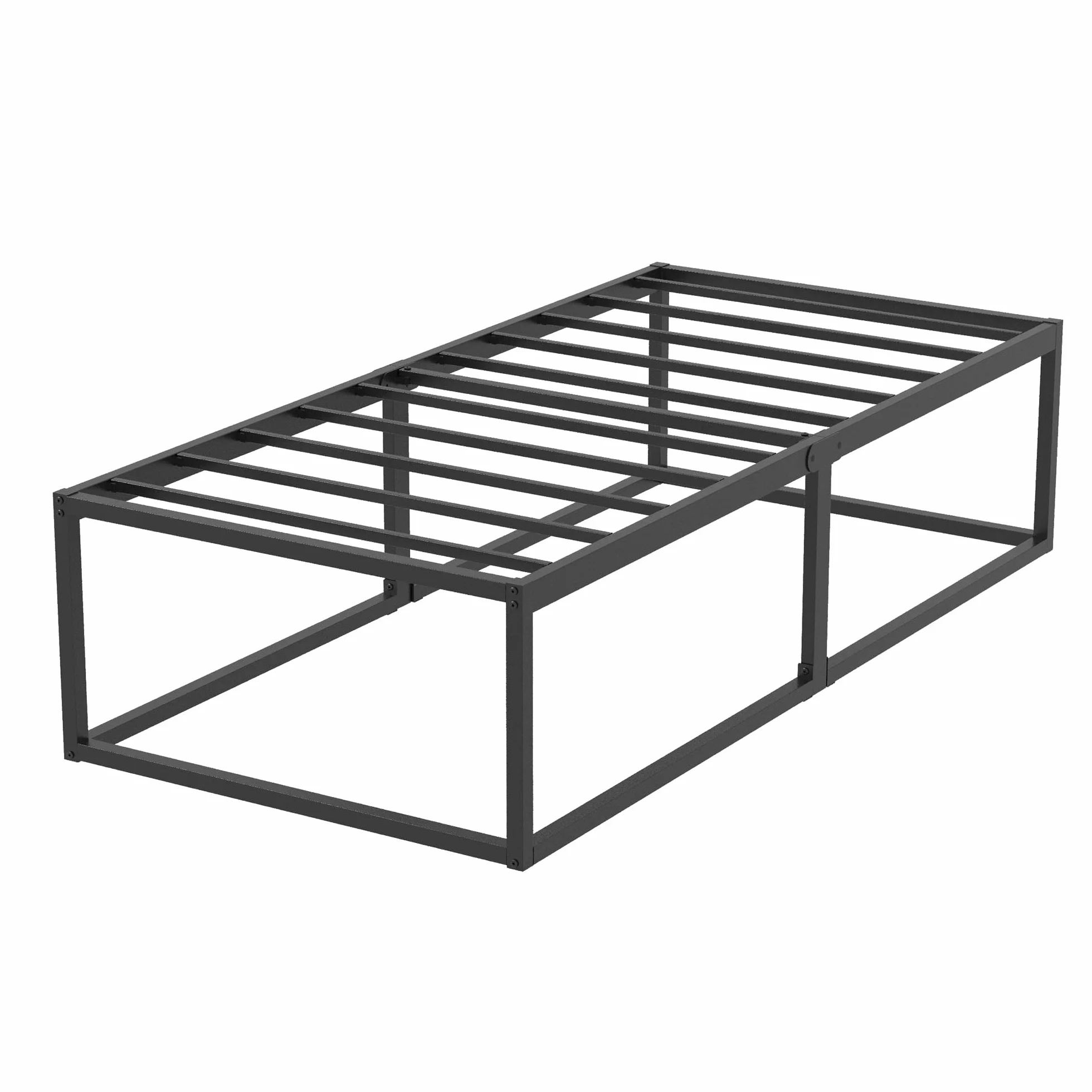 EMODA Rama łóżka o wysokości 46 cm, 90 x 200 cm, wytrzymała metalowa platforma, pojedyncze łóżko ze stalowymi listwami, duże przechowywanie pod łóżkiem, bezgłośny, łatwy montaż, czarny