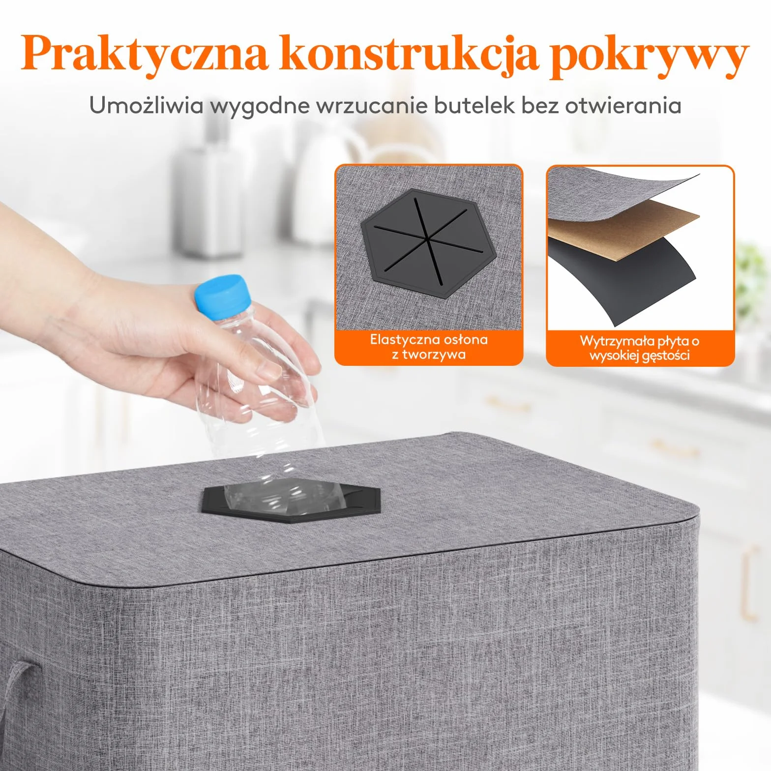 Lifewit 120 l pojemnik kolekcjonerski z pokrywką, organizator, torba na butelki, szary