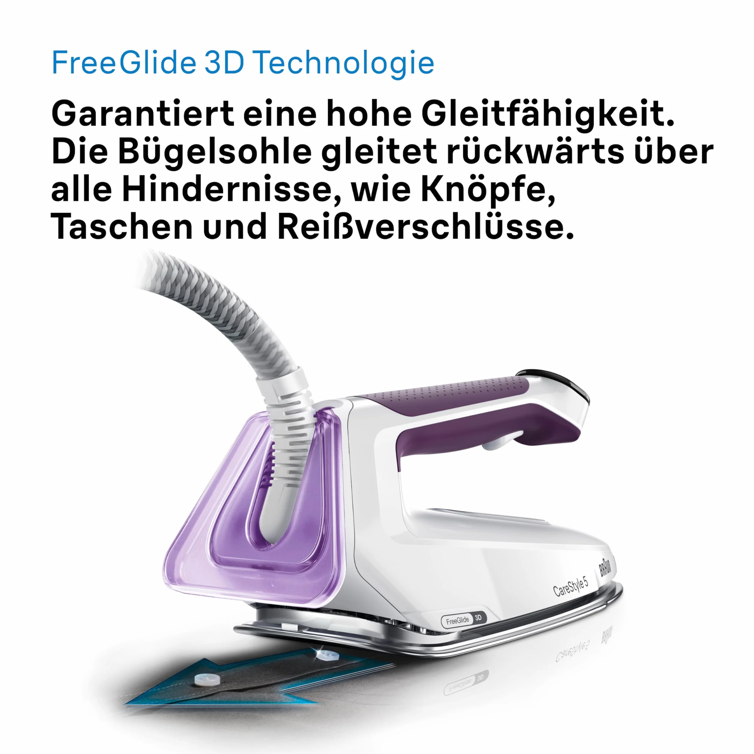Braun CareStyle 5 IS5247VI żelazko parowe z technologią FreeGlide 3D, 145 g/min pary, szybkie nagrzewanie, tryb iCare, pionowe prasowanie, zdejmowany zbiornik 2 l, 2400 W, fioletowy