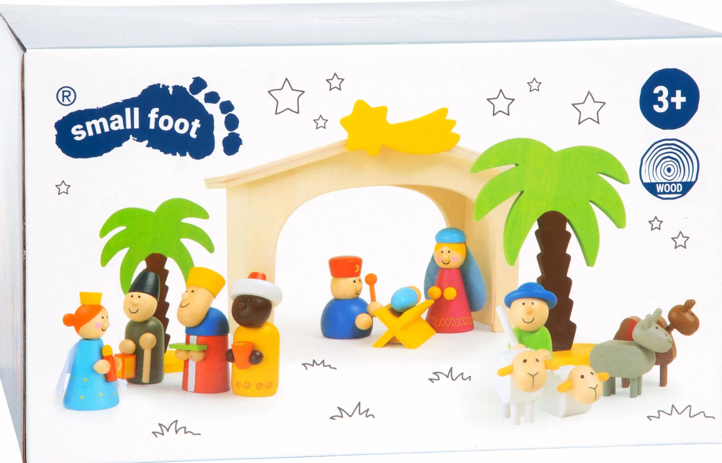 Small Foot Drewniane zabawki Premium szopka żłobek kompletny zestaw zaprojektowany dla dzieci w wieku od 3 lat (3945)