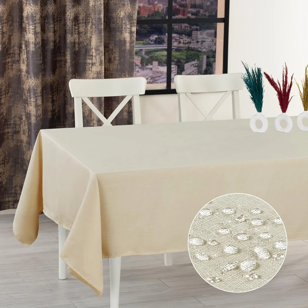AUAUY Beżowy lniany obrus zmywalny i wodoodporny, łatwy do prania i prasowania, obrus dekoracji stołu kuchennego, jadalni, ogrodu, na imprezę lub domu, 140x200 cm