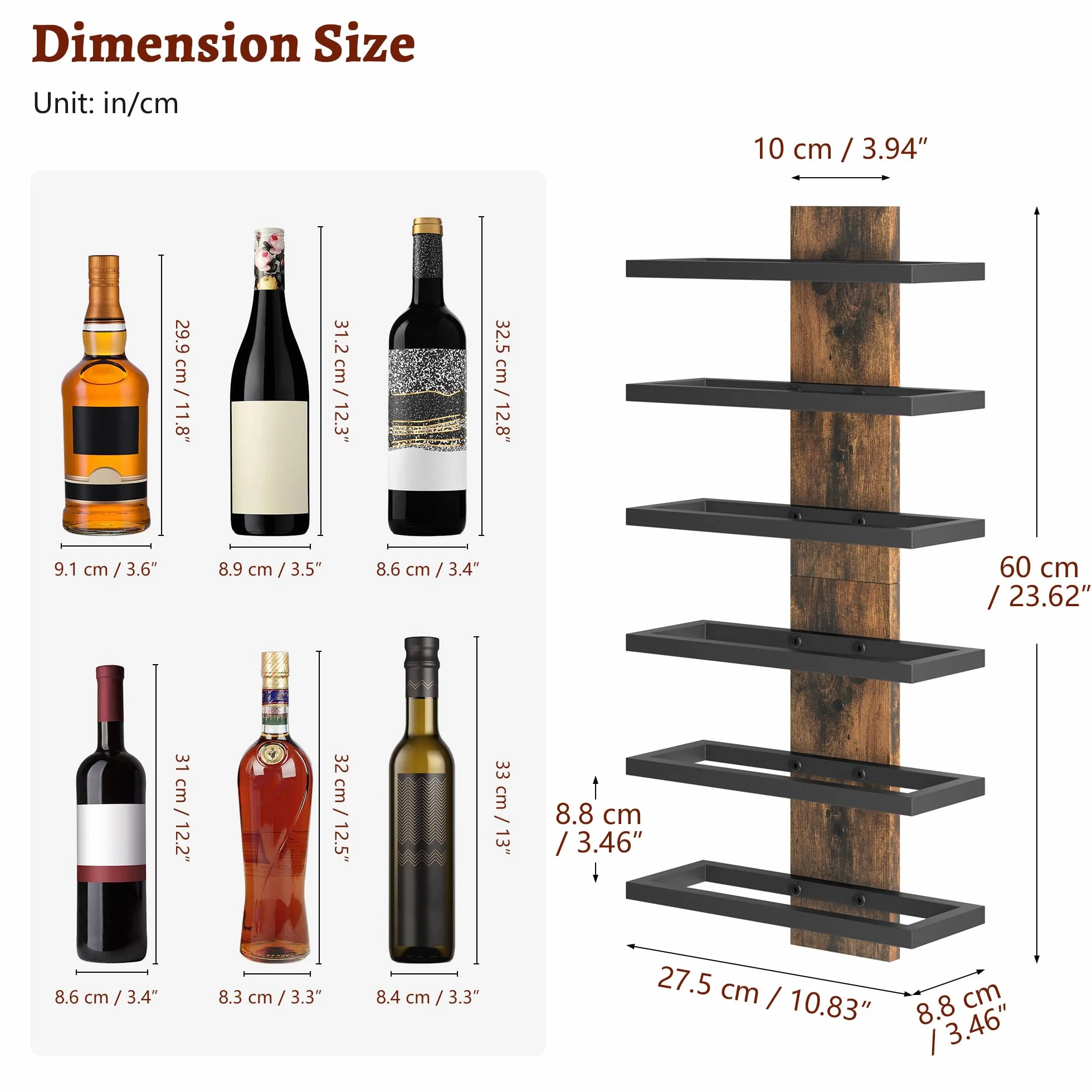 FAVOOSTY Wiszący Regał na Wino, Metalowy 6-Poziomowy do Piwnicy,wina, do jadalni, sypialni, piwnicy wino,czarny