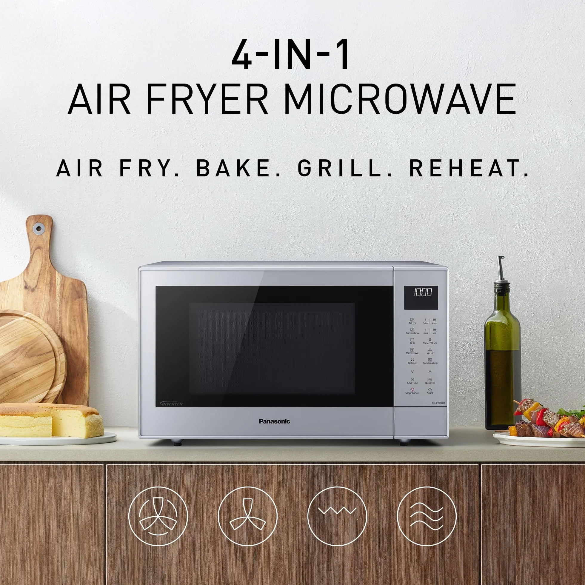 Panasonic NN-CT57RMEPG 27L 4-w-1 kuchenka mikrofalowa kombinowana falownik z frytkownicą powietrzną, 1000 W, 19 programów samochodowych, grill konwekcyjny, kompaktowa konstrukcja, oszczędność miejsca