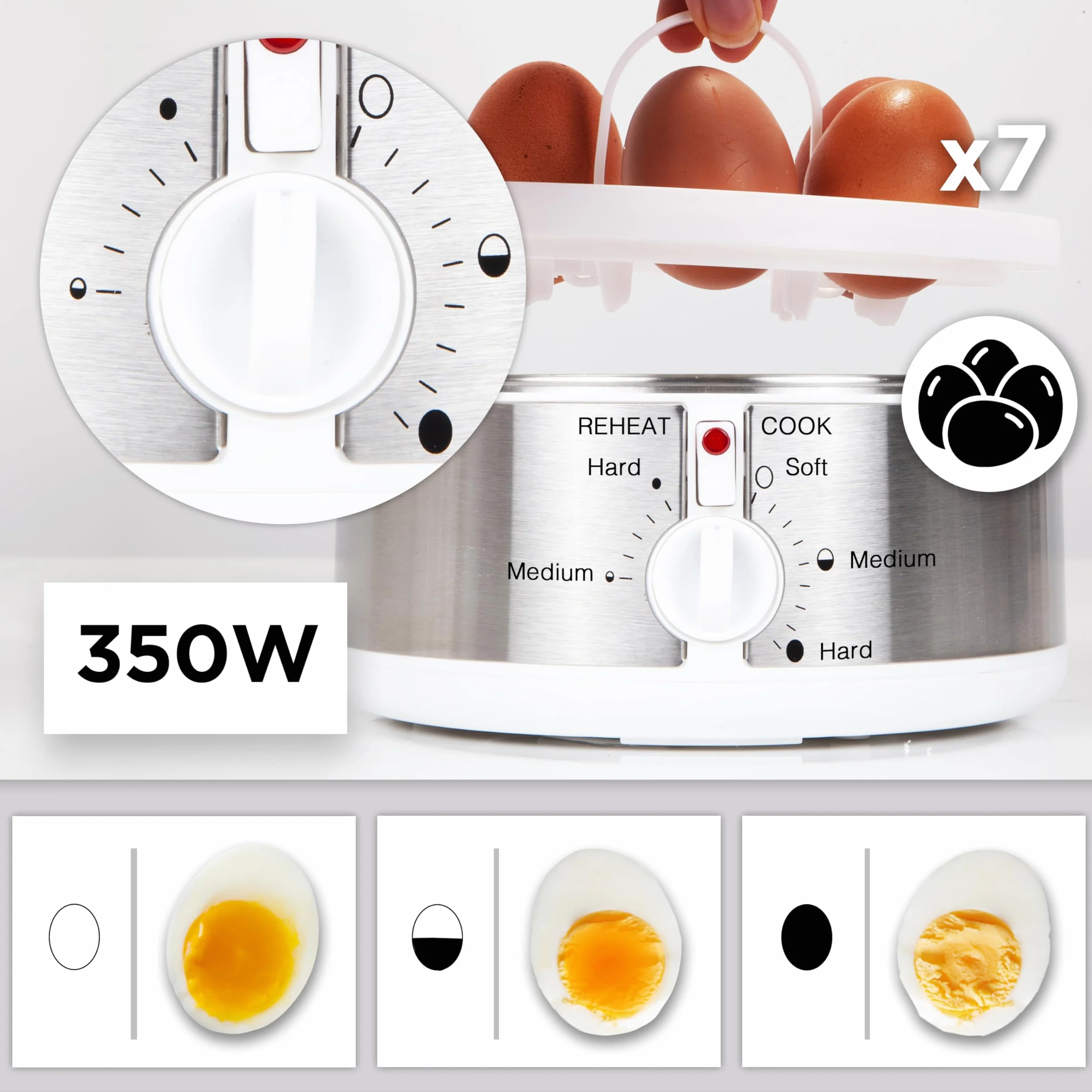 Duronic EB35 WE Jajowar do gotowania jajek 350 W 7 jaj timer automatyczny