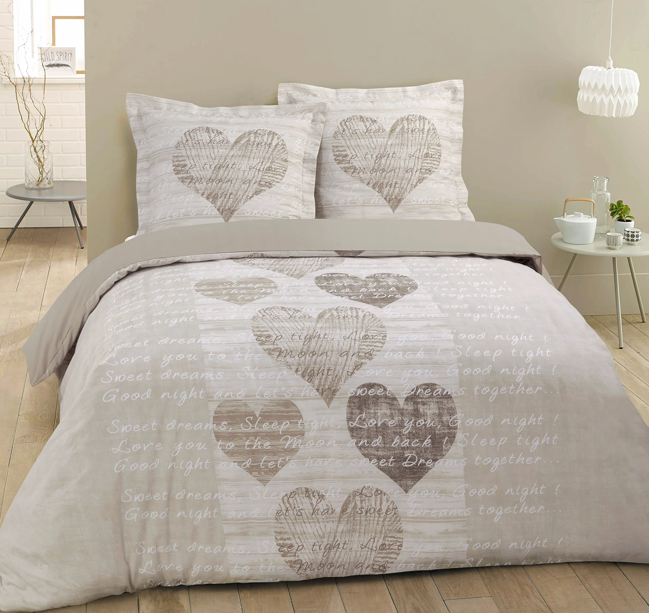 VISION Koldra Alice - 100% bawelna - 1 poszwa 240 x 260 cm + 2 poszewki na poduszki 65 x 65 cm - Bezowy